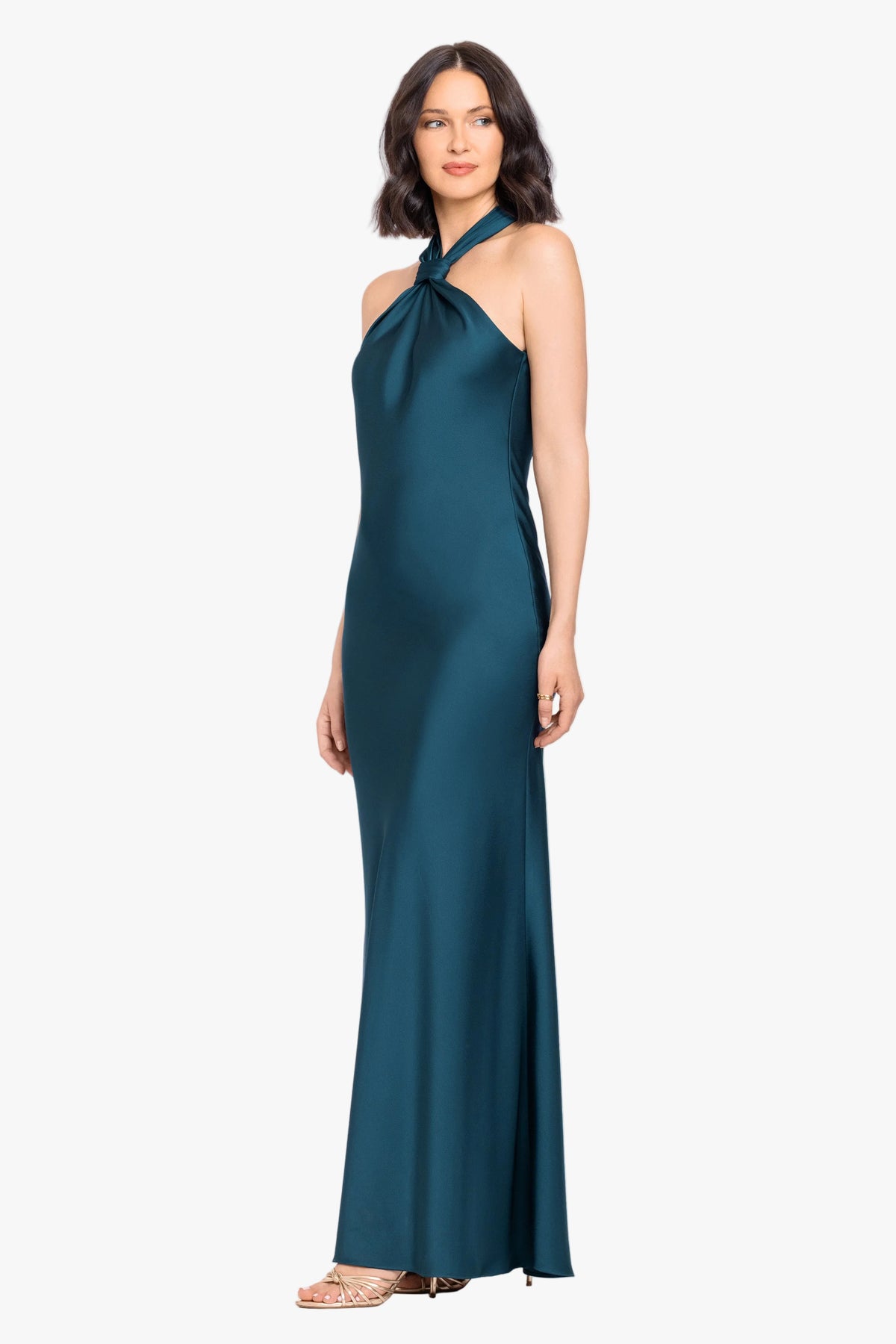 Petite "Diane" Satin Knot Neck & Closed Back Dress