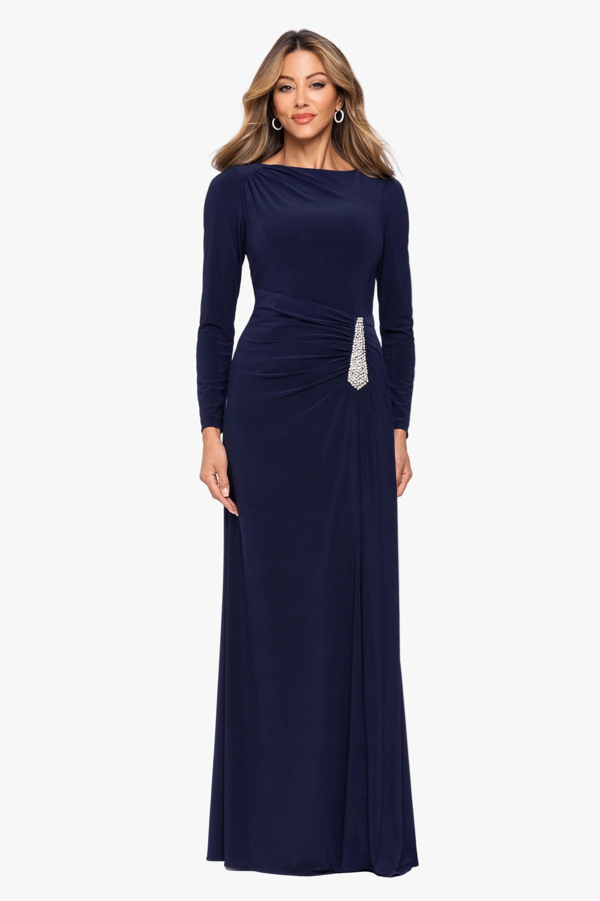 "Nina" Jersey Knit with Crystal Trim Dress