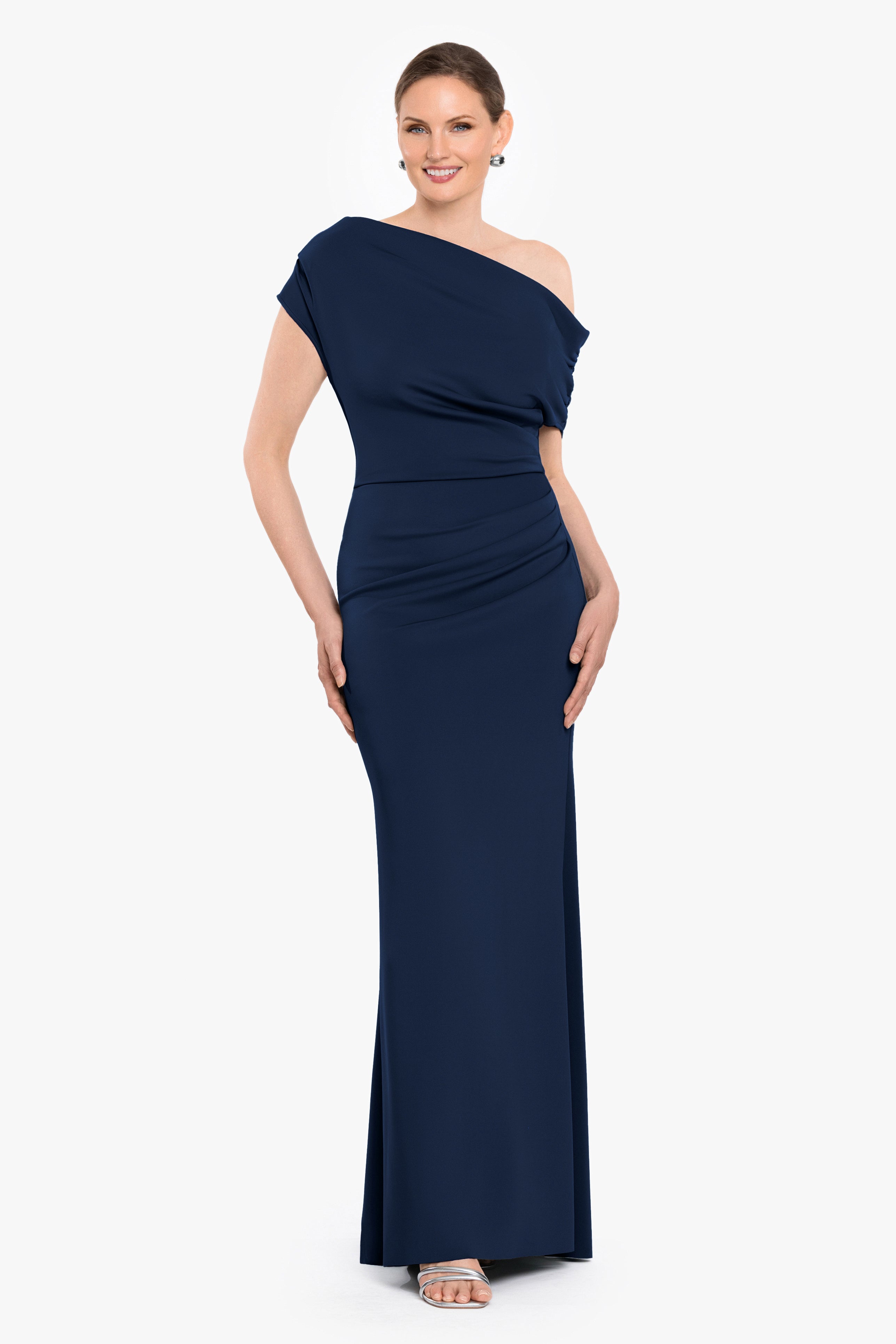 "Lillian" Techno Scuba Rouching Long Dress