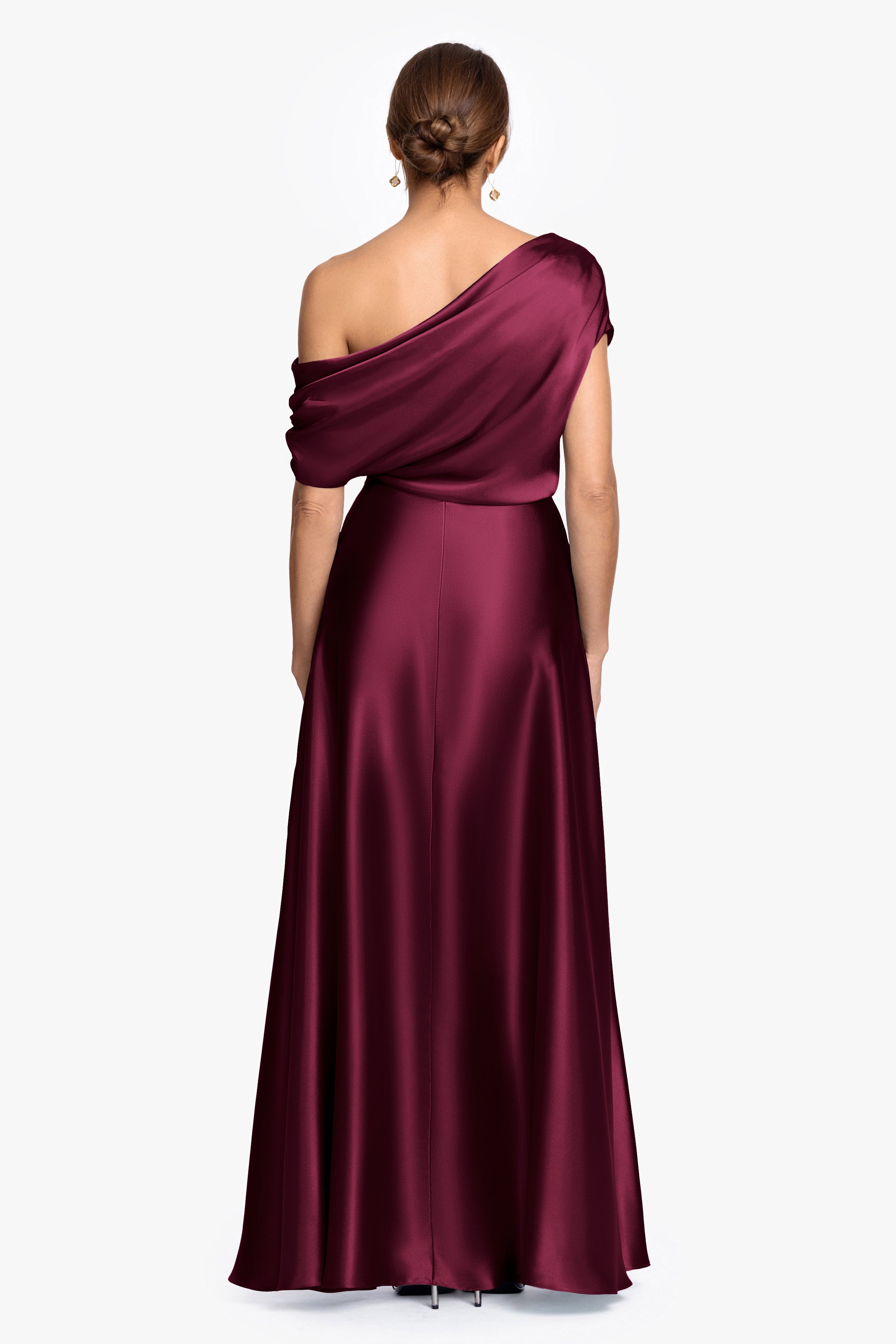 "Soley" Satin Off The Shoulder Ruched Gown