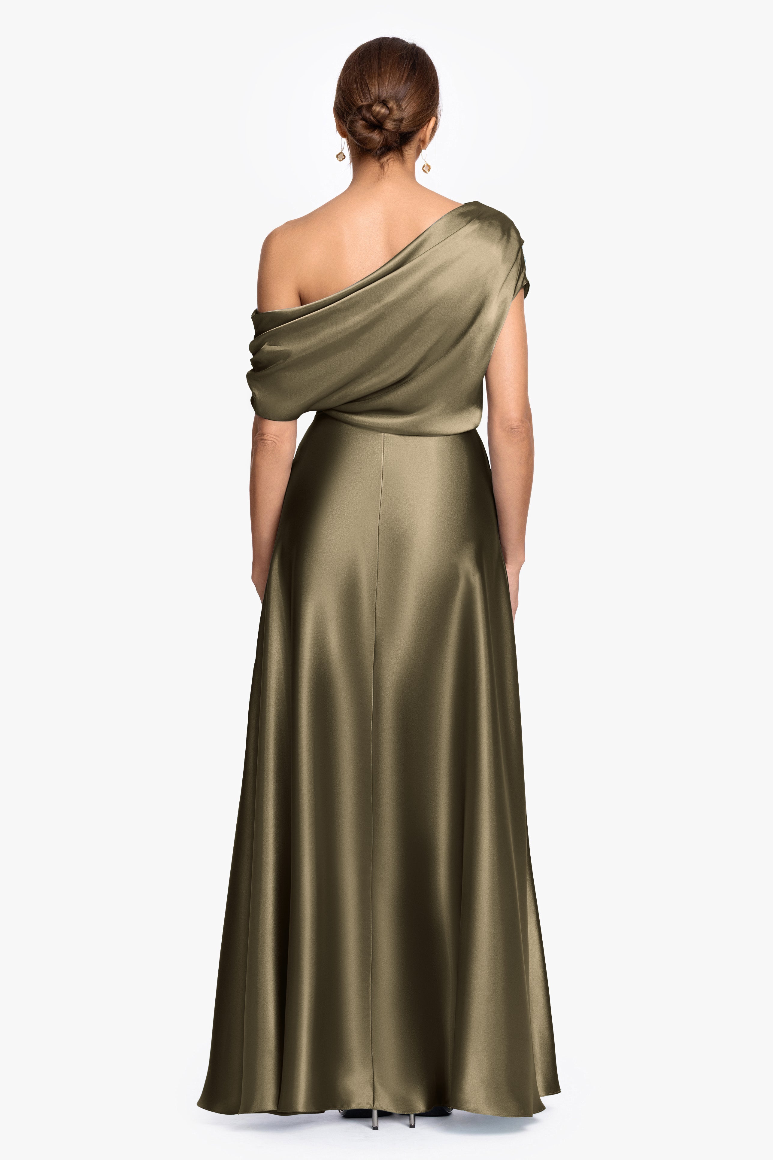 "Soley" Satin Off The Shoulder Ruched Gown