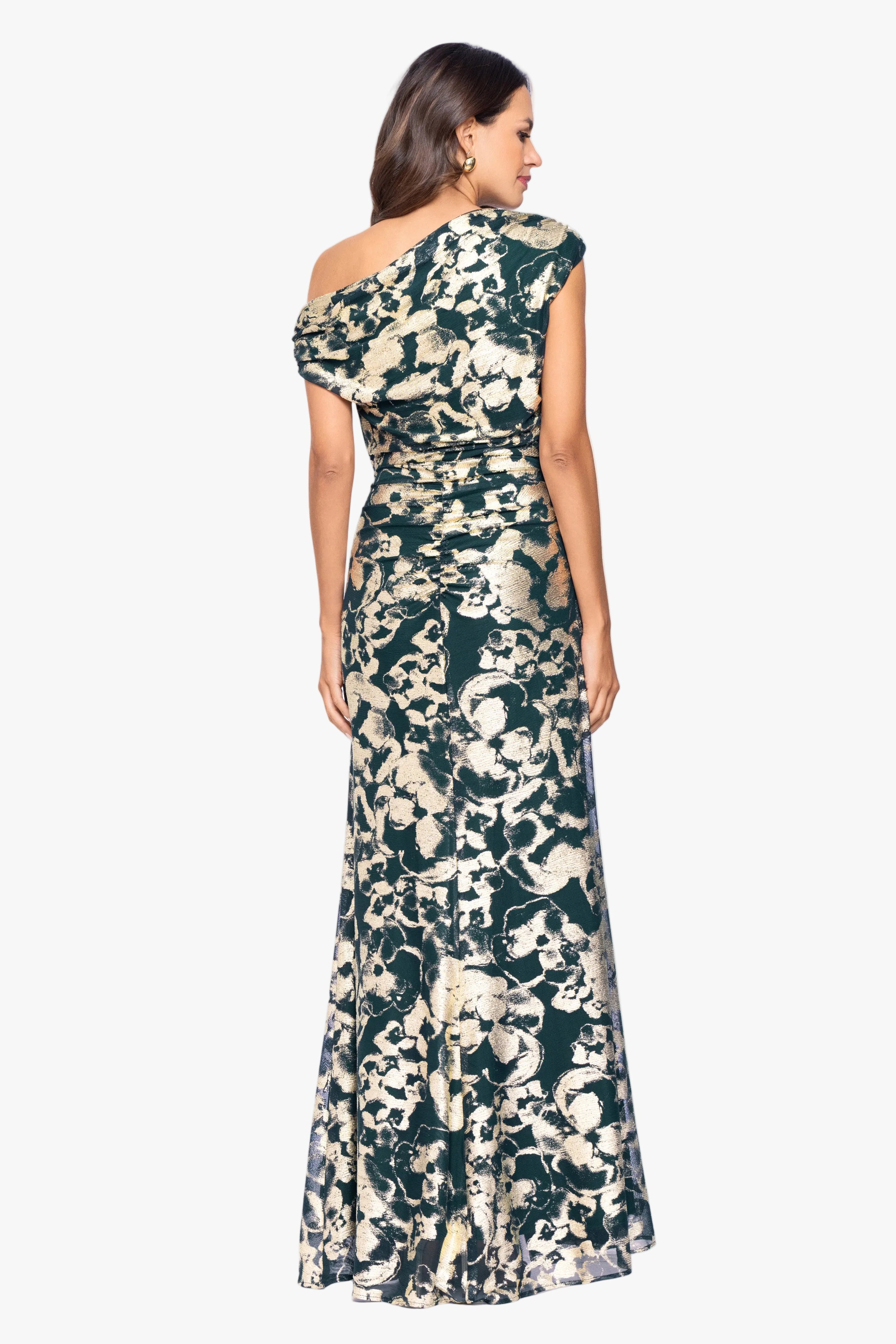 "Lauren" Foil Mesh Off The Shoulder Ruched Dress