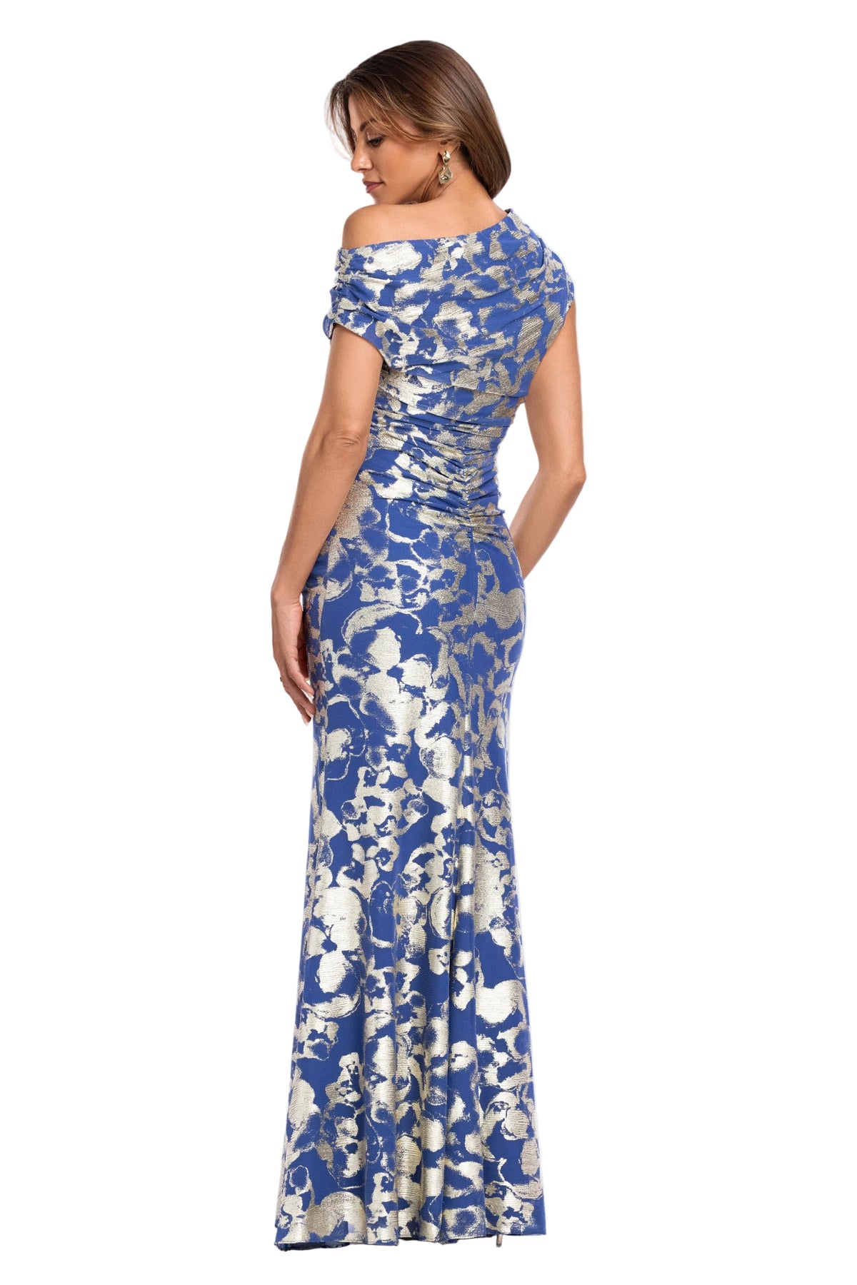 "Lauren" Foil Mesh Off The Shoulder Ruched Dress