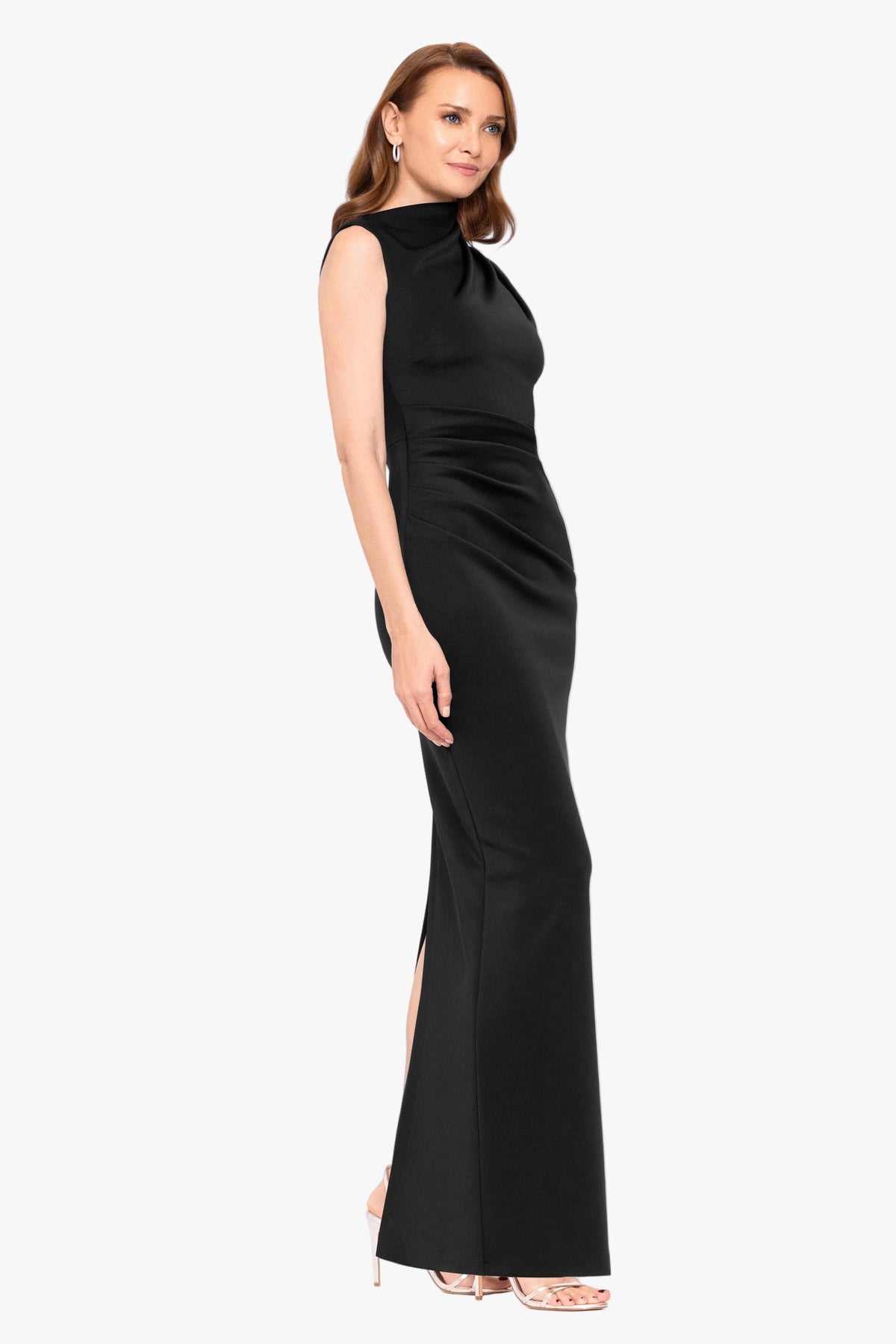 "Mitch" Techno Scuba Asymmetrical Neckline Dress