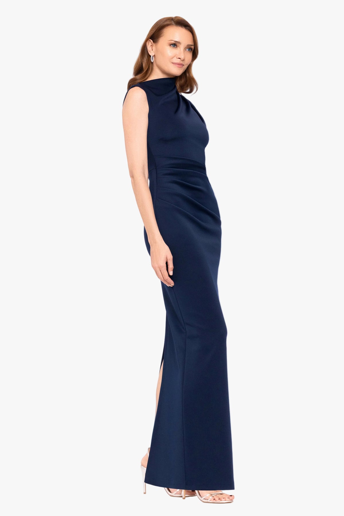 "Mitch" Techno Scuba Asymmetrical Neckline Dress