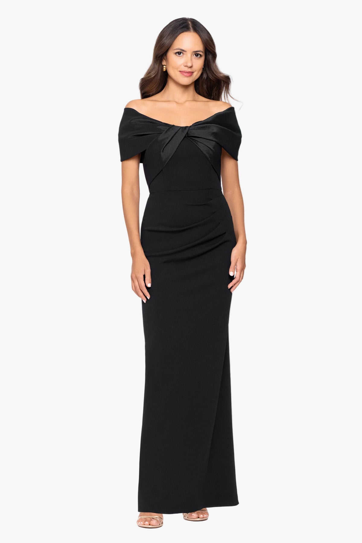 "Miranda" Scuba Crepe & Taffeta Off Shoulder Dress