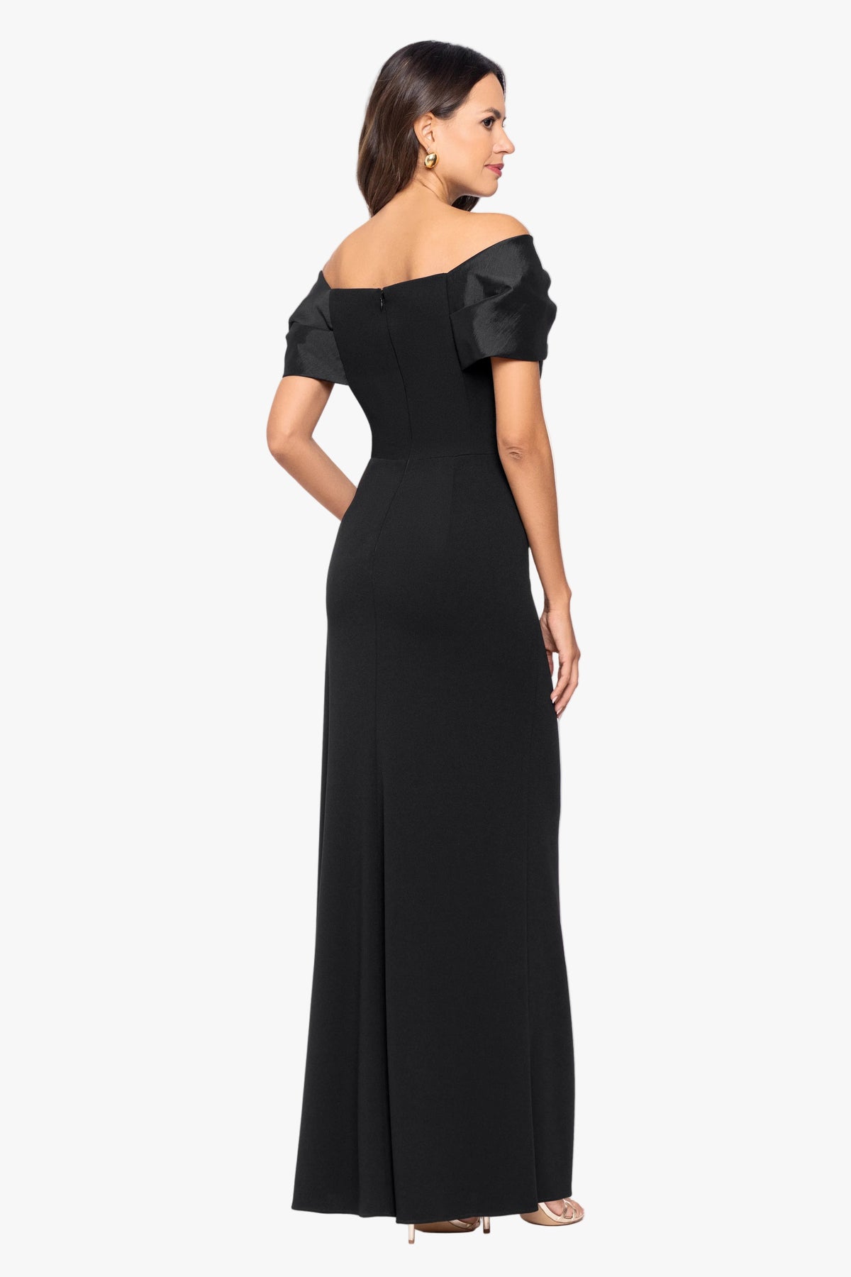 "Miranda" Scuba Crepe & Taffeta Off Shoulder Dress