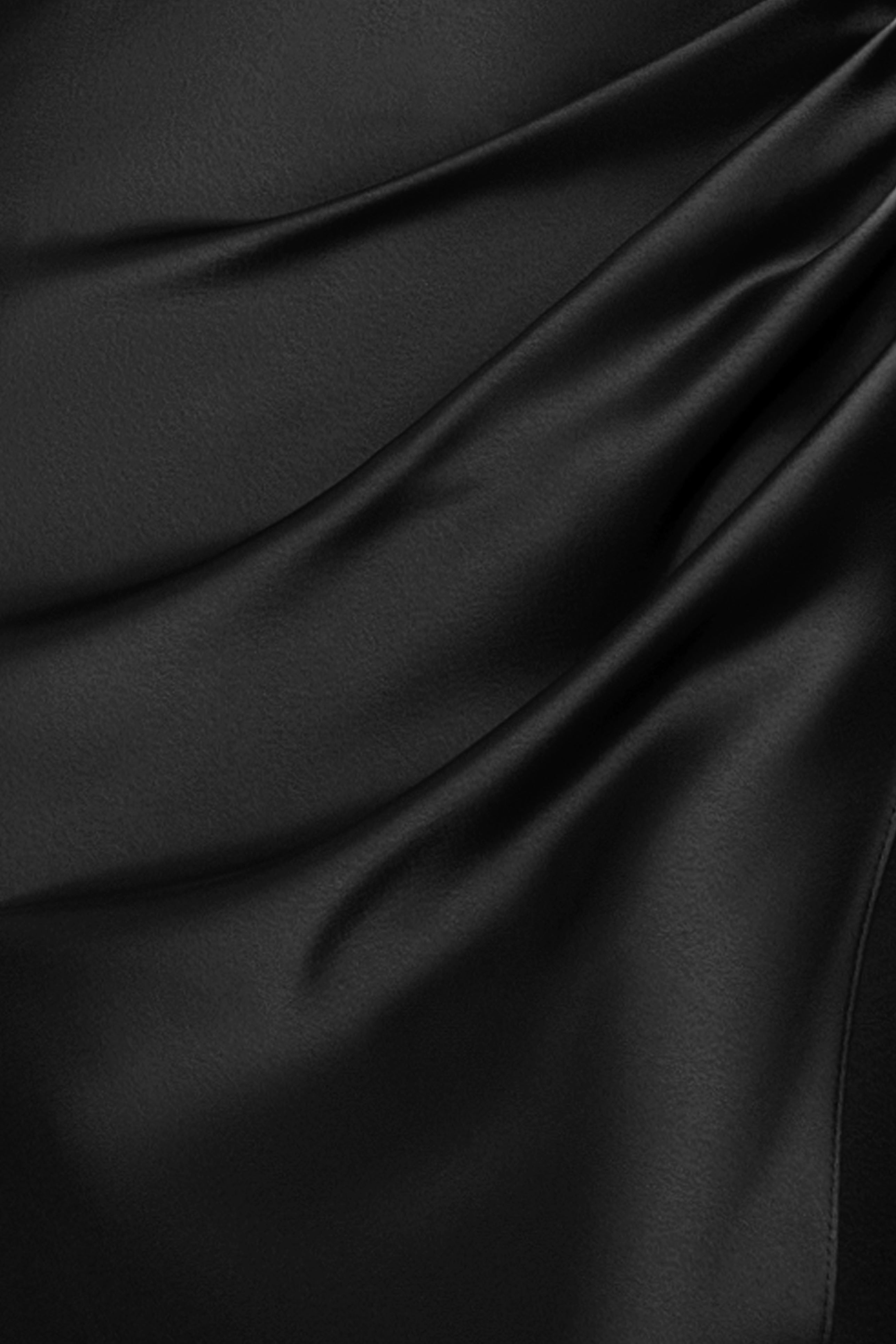 “Hailey” Double Faced Satin Off The Shoulder Ruched Dress