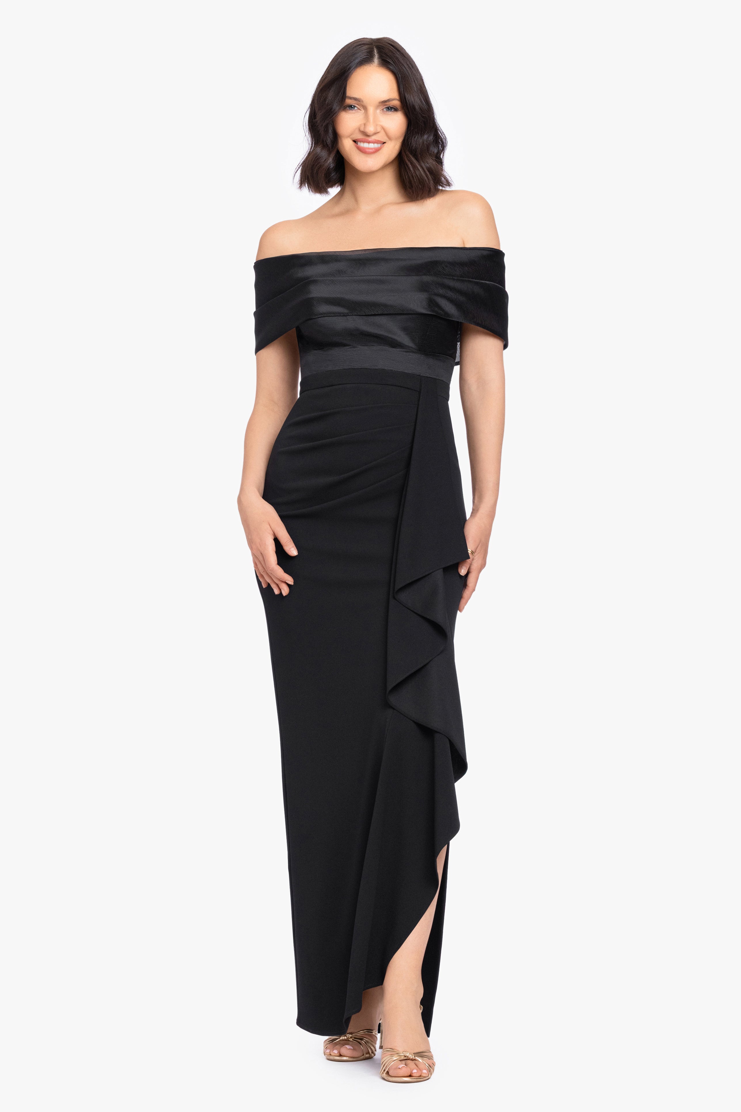 "Hannah" Scuba Crepe & Organza Top Strapless Dress