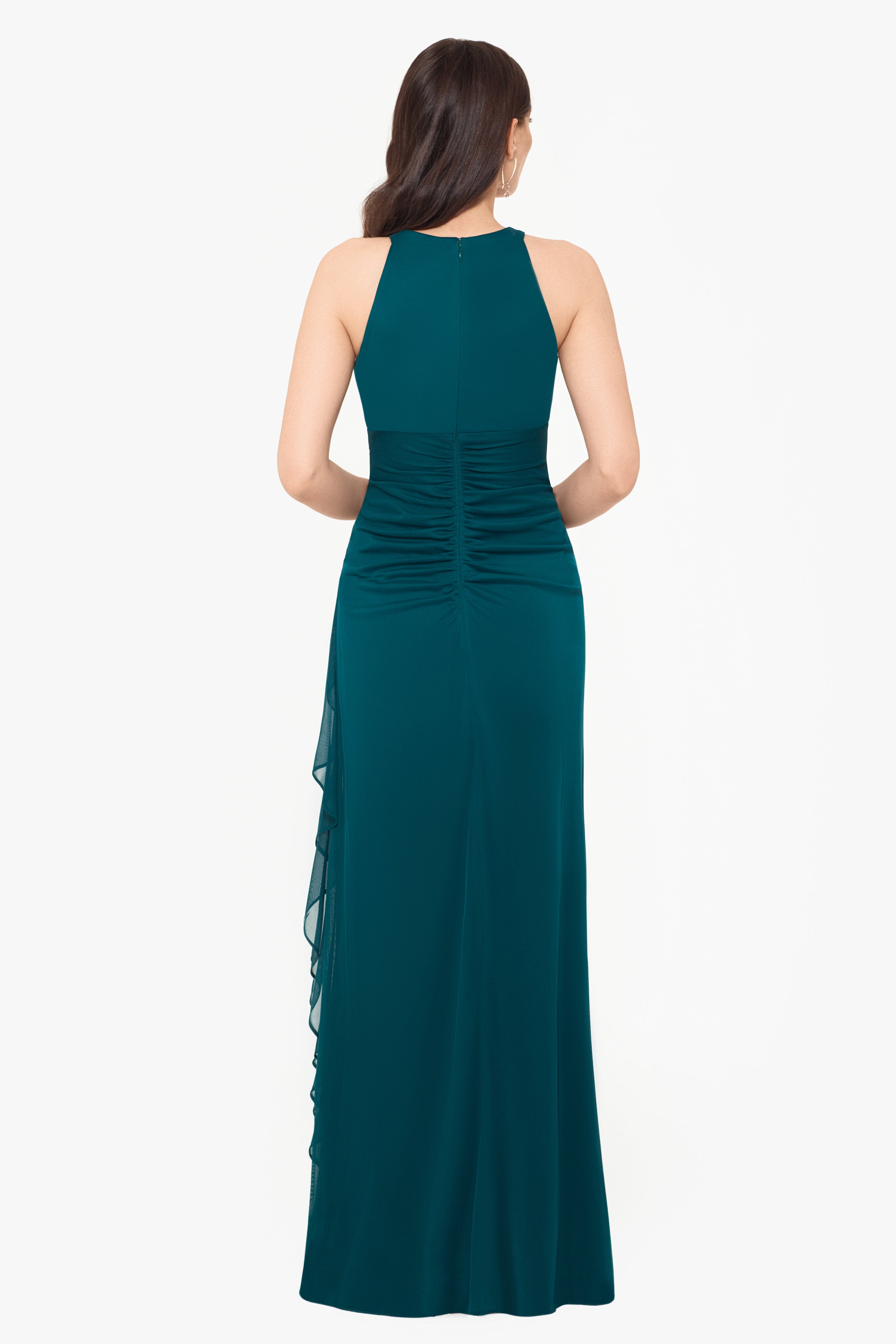 Petite "Petra" Sheer Matte Jersey Key Hole Floor Length Dress