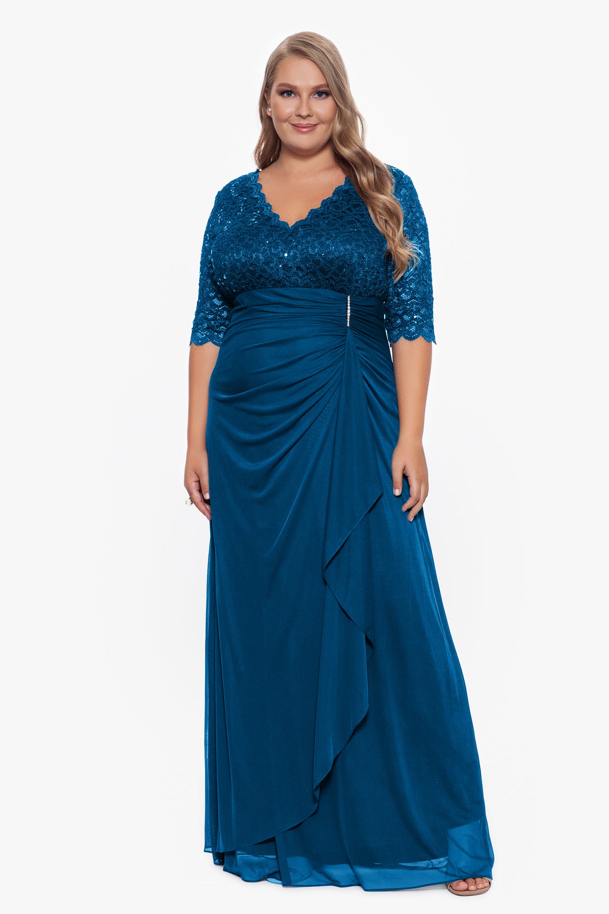 Plus "Johanna" 3 4 Sleeve Sheer Matte Jersey Dress