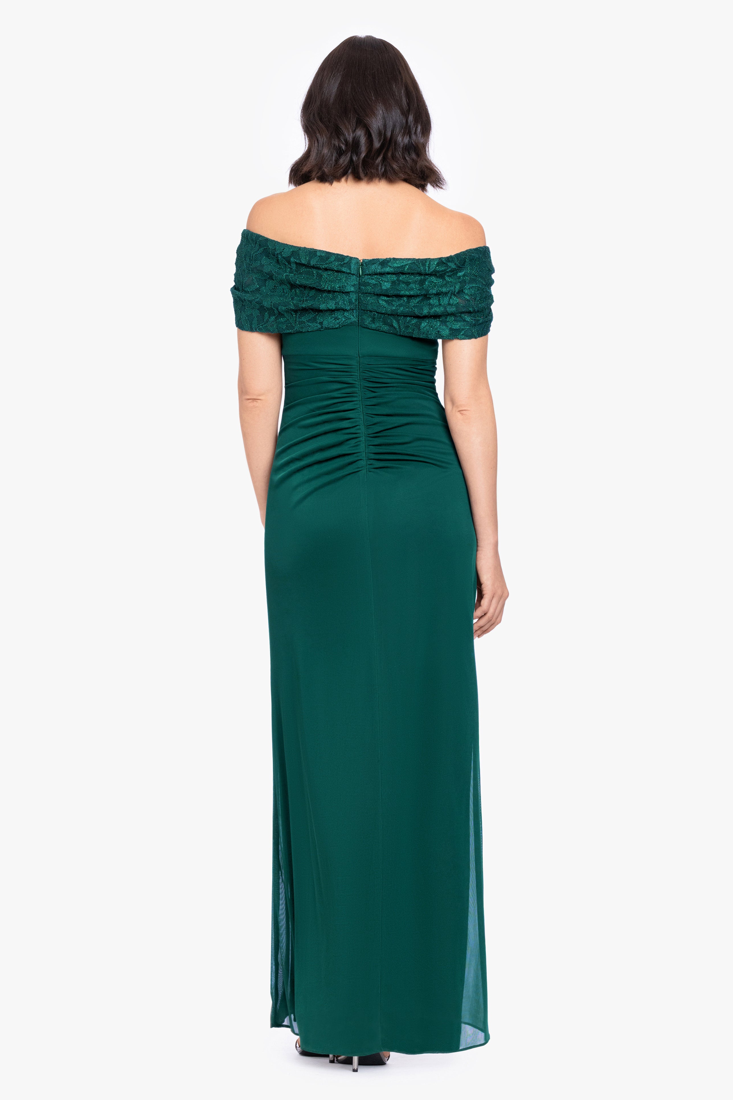 "Shailene" Sheer Matte Jersey & Glitter Lace Off The Shoulder Top Dress