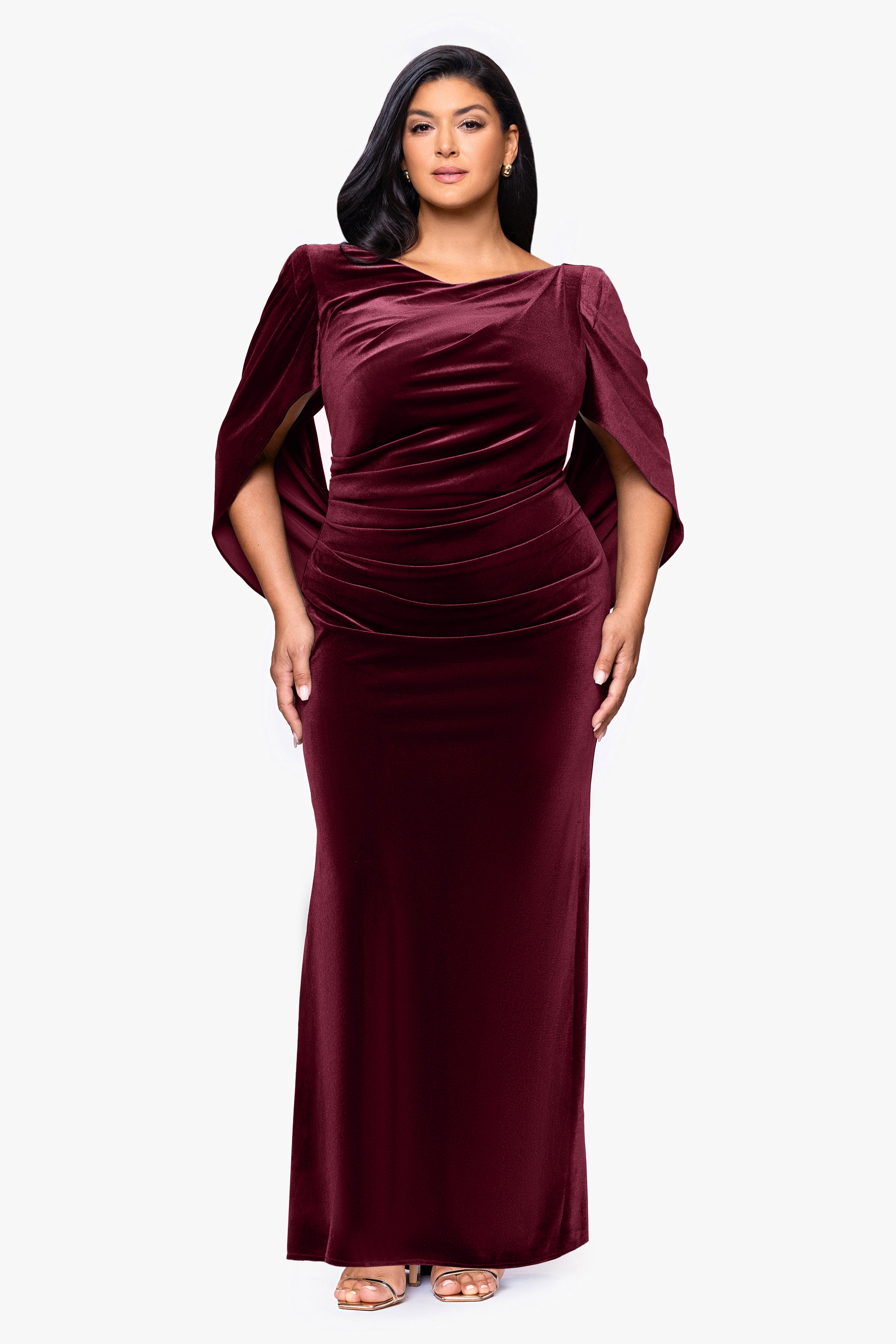 Plus "Audrey" Velvet Draped Back Dress