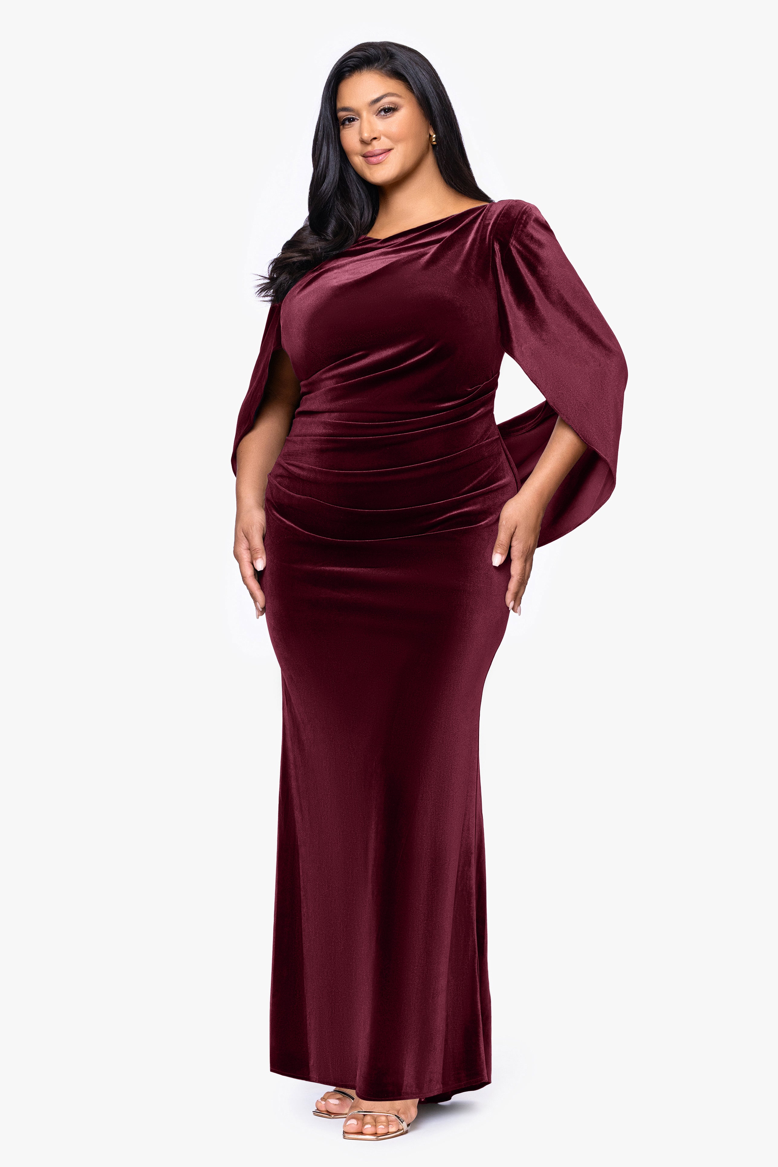 Plus "Audrey" Velvet Draped Back Dress
