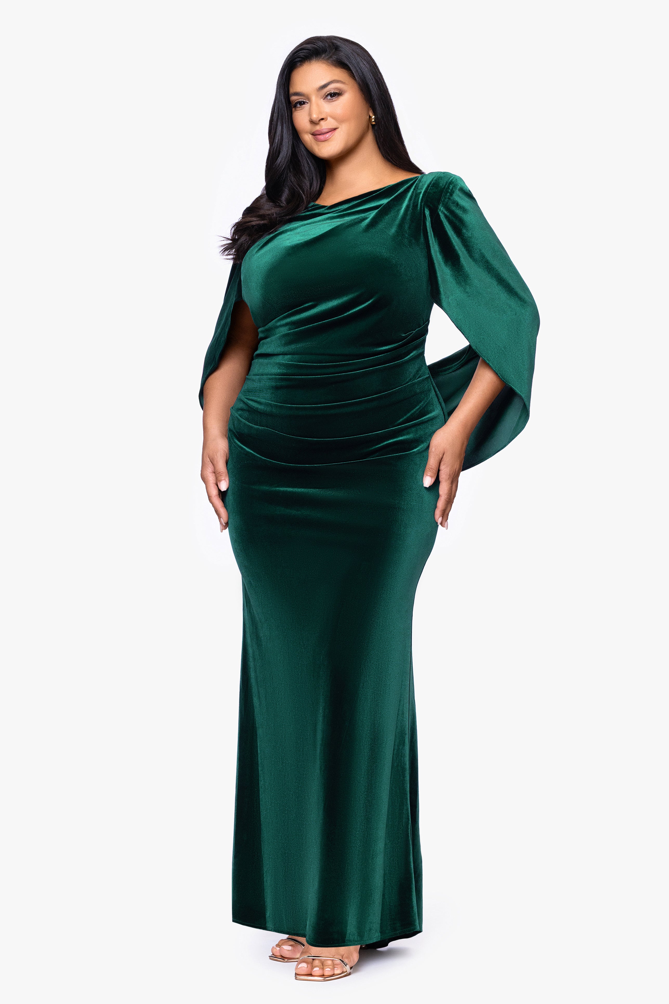Plus "Audrey" Velvet Draped Back Dress