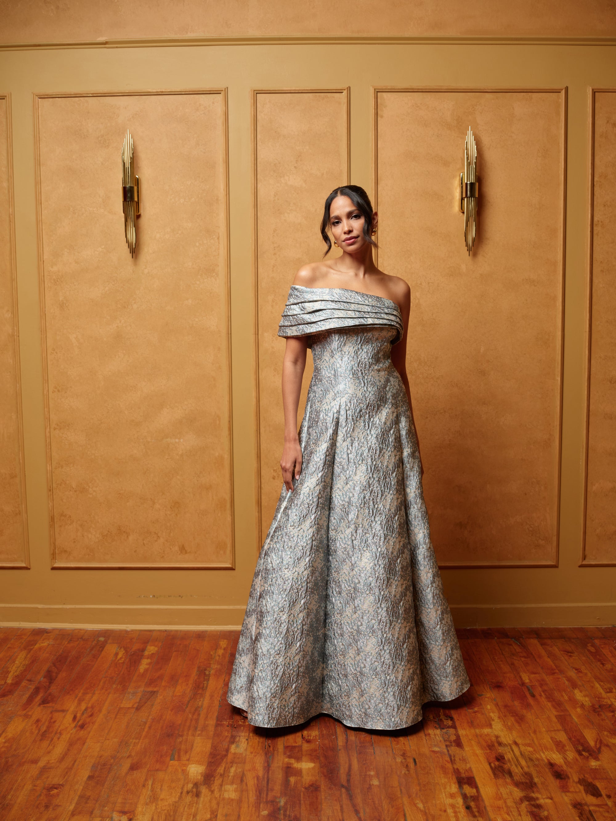 Betsy & Adam Petite Off-The-Shoulder A-Line Long Dress - Sage Ivory - Size 2P Betsy & Adam Petite Off-The-Shoulder A-Line Long Dress - Sage Ivory - Size 2P