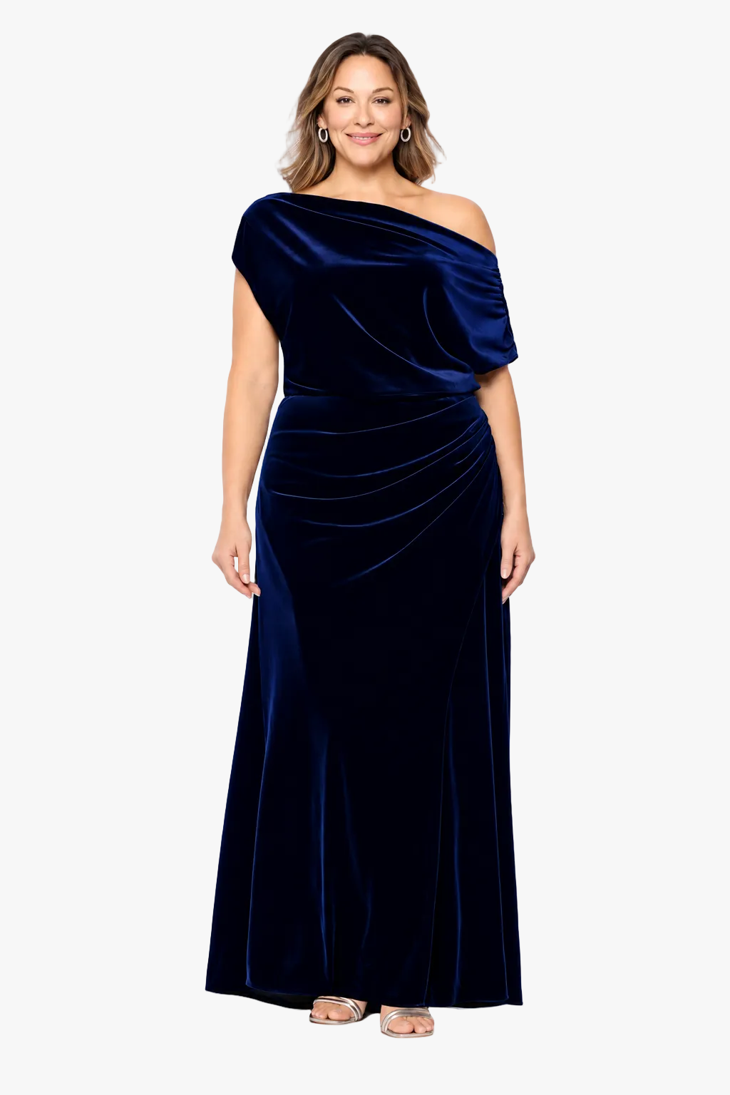 Plus "Evie" Velvet Off The Shoulder Asymmetrical Dress