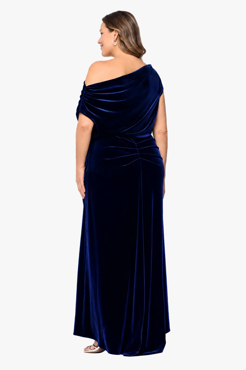 Plus "Evie" Velvet Off The Shoulder Asymmetrical Dress
