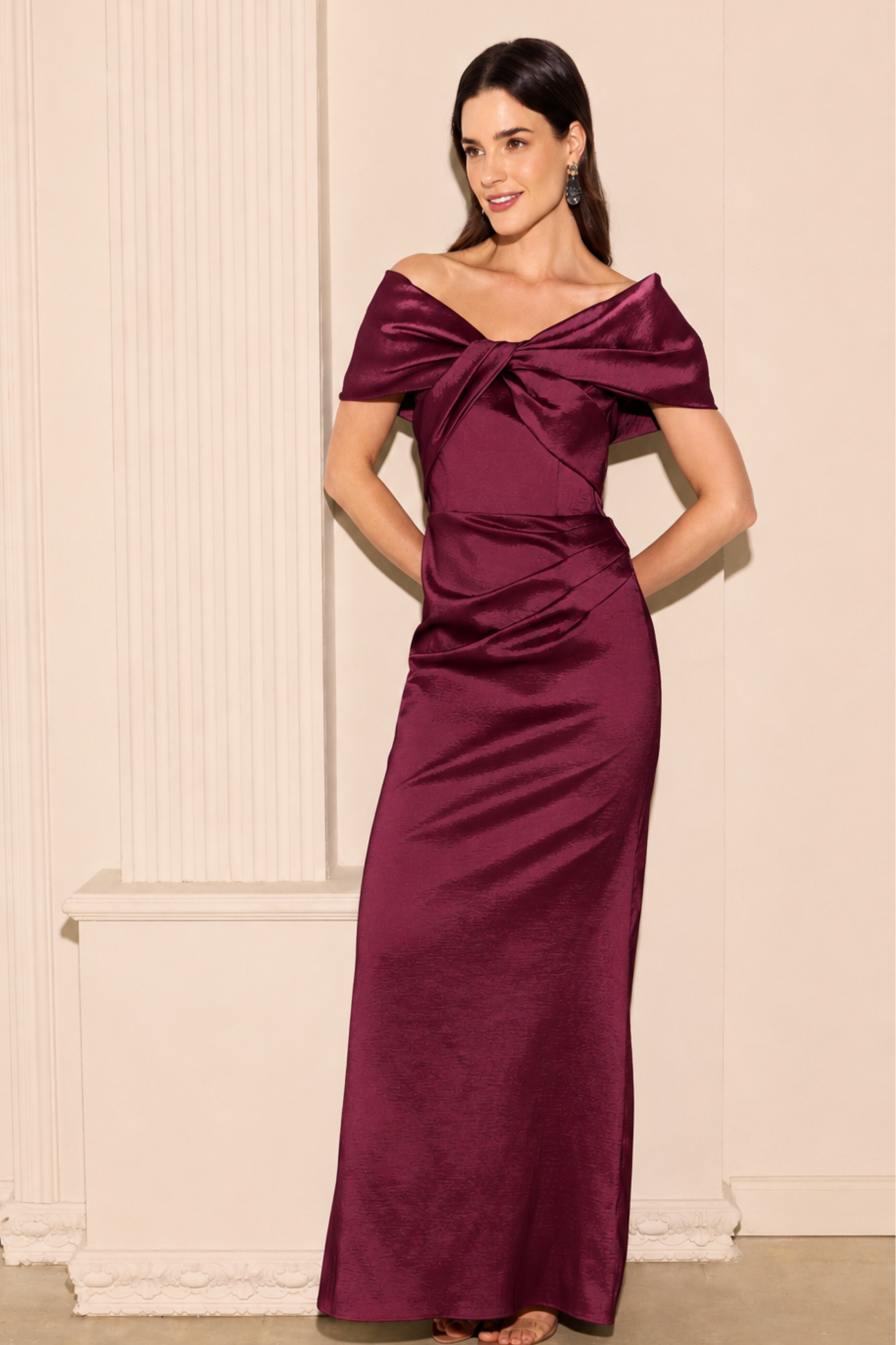 "Gia" Taffeta Twist Off the Shoulder Dress