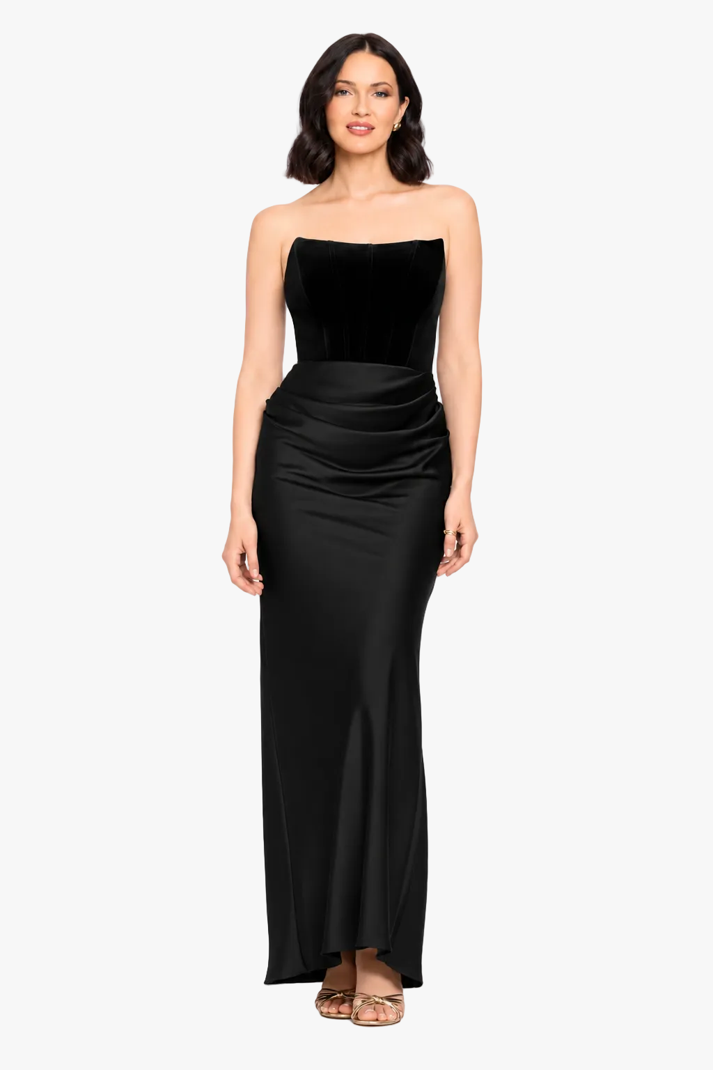Petite "Lynn" Velvet & Satin Strapless Dress