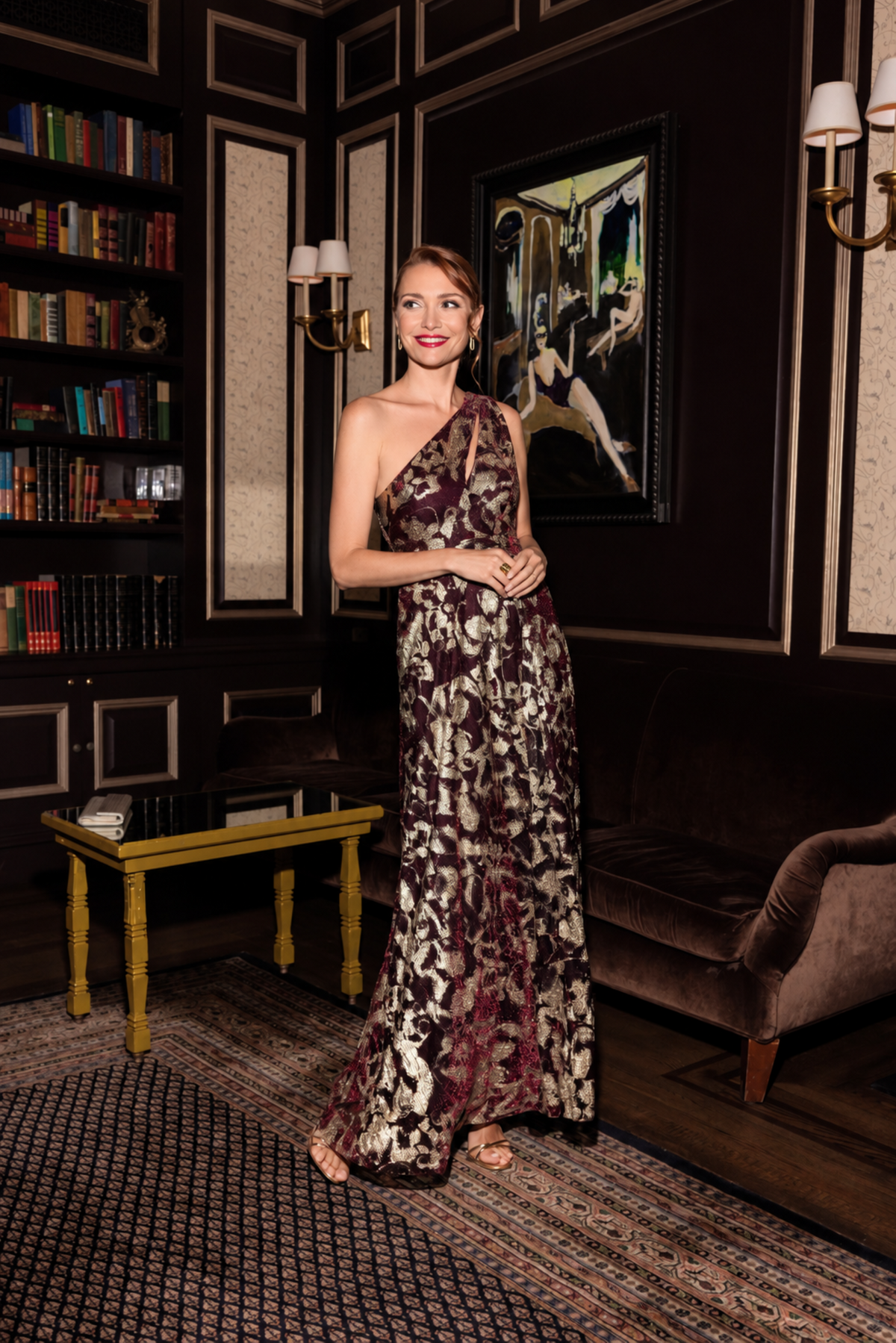 "Sadie" Crinkle Foil One Shoulder Dress