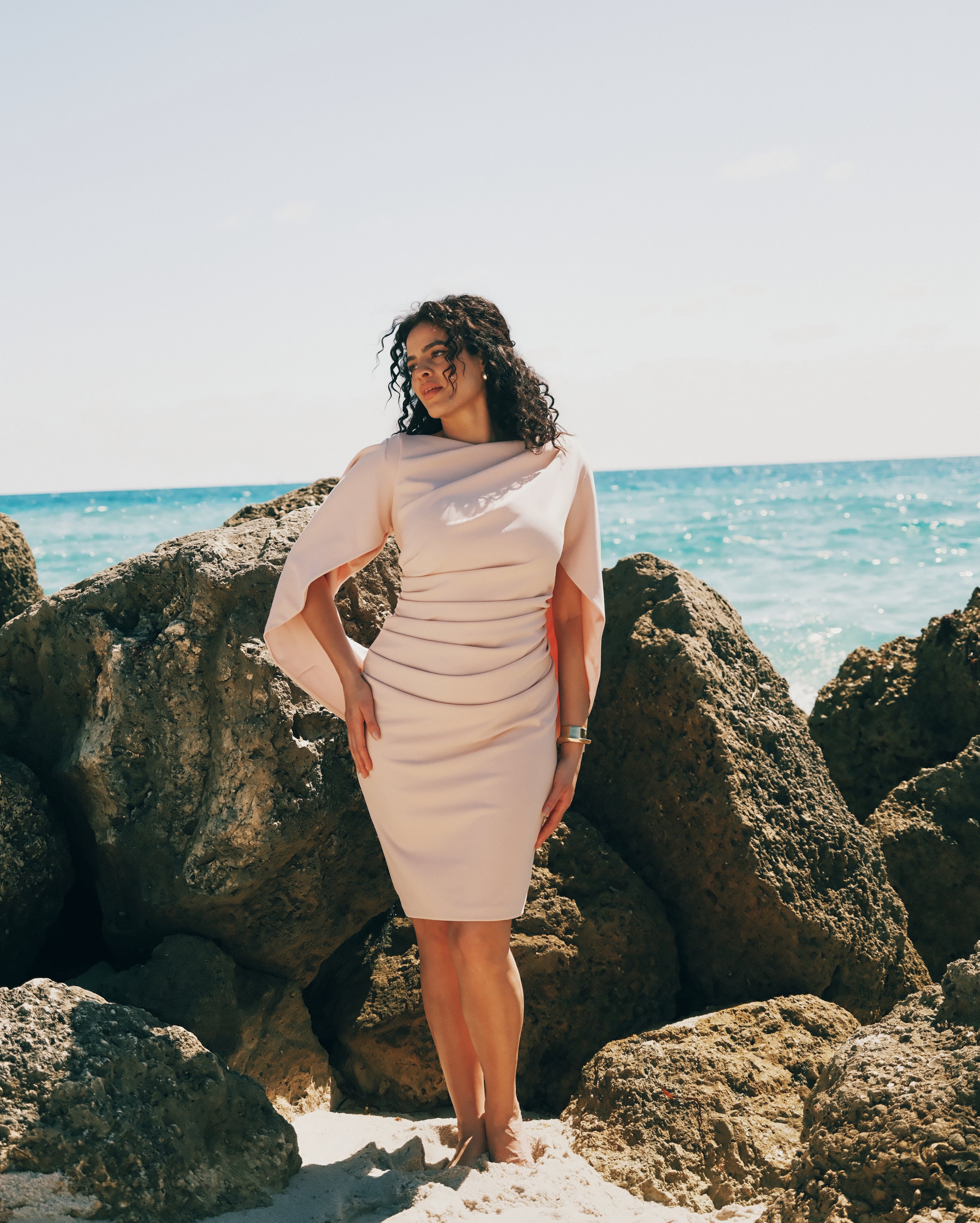 Jordan Scuba Crepe Draped Back Short Dress