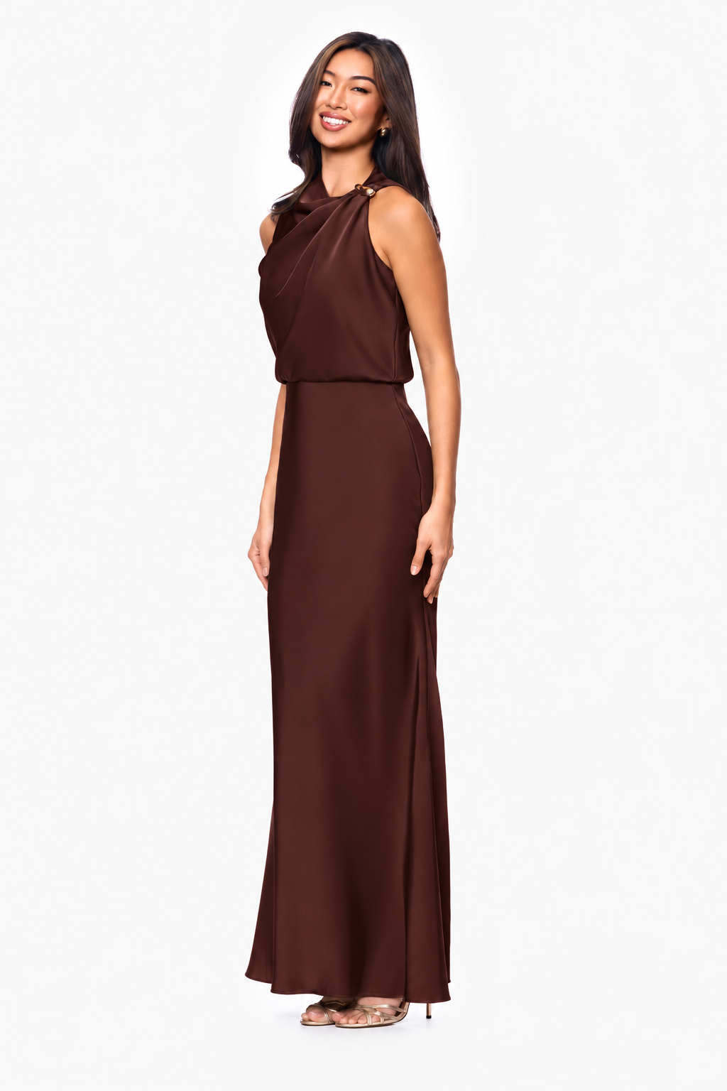 "Colette" Satin Ruched Trim Dress