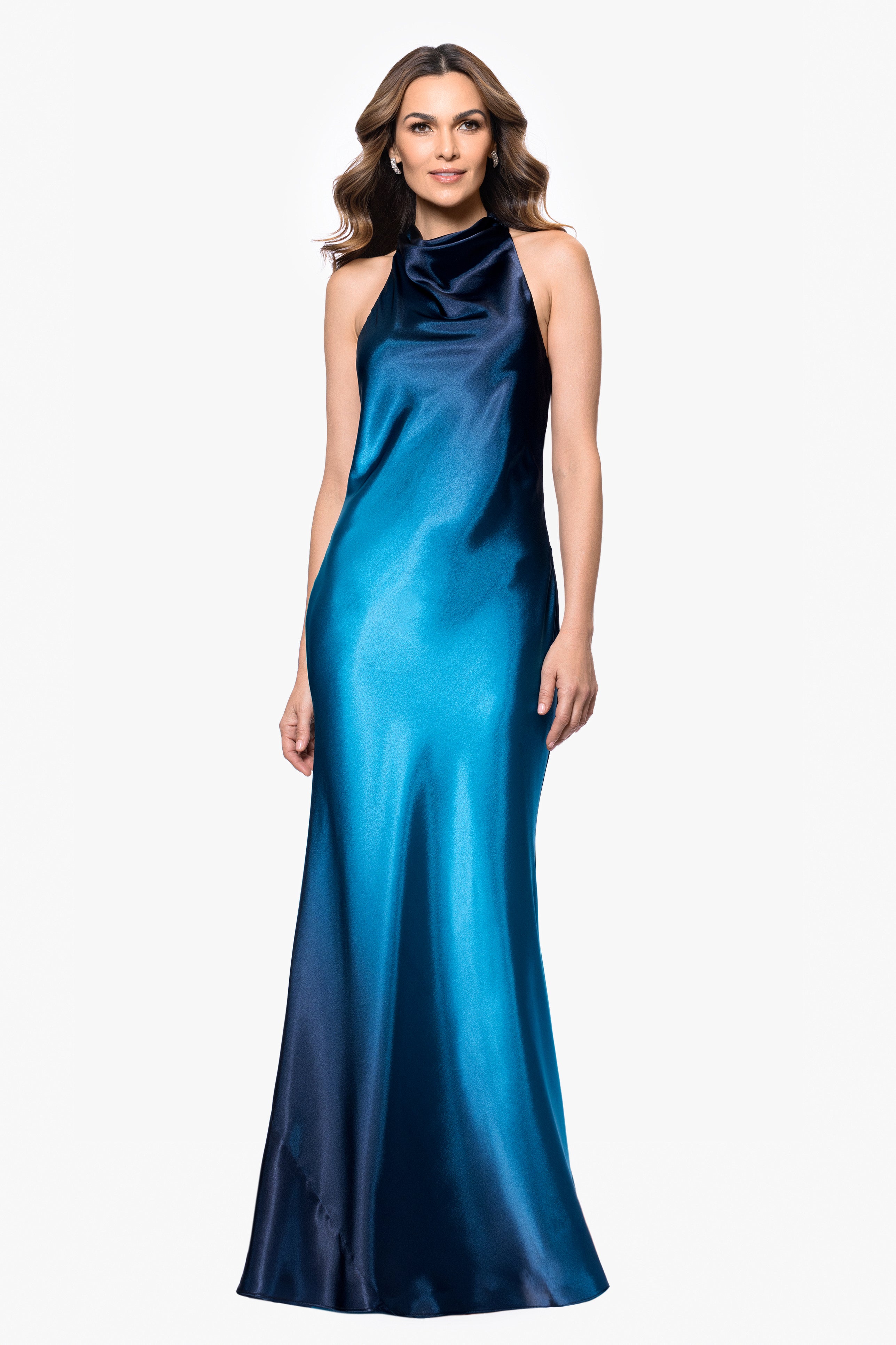 Alina" Ombre Cowl Tie Neck Floor Length Dress | Betsy & Adam Alina" Ombre Cowl Tie Neck Floor Length Dress | Betsy & Adam
