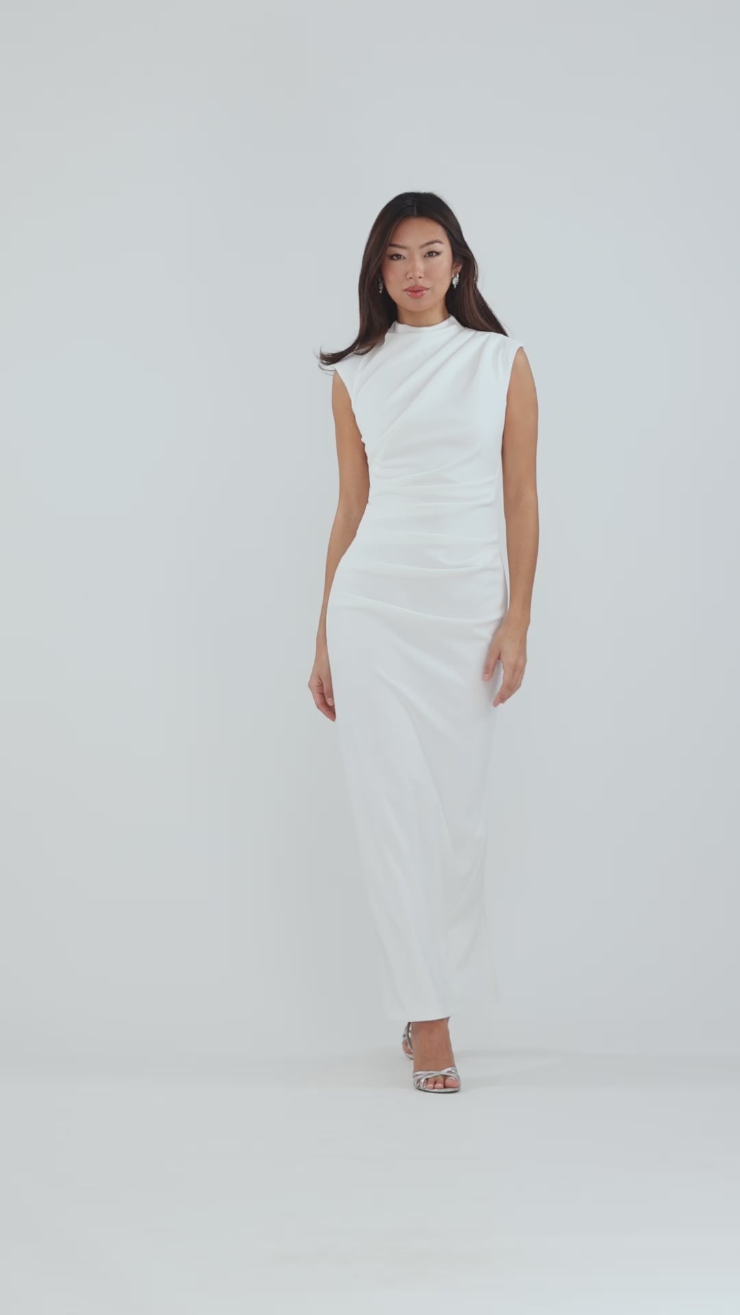 Katalina” Scuba Crepe Ruched Mock Neck Dress | Betsy & Adam