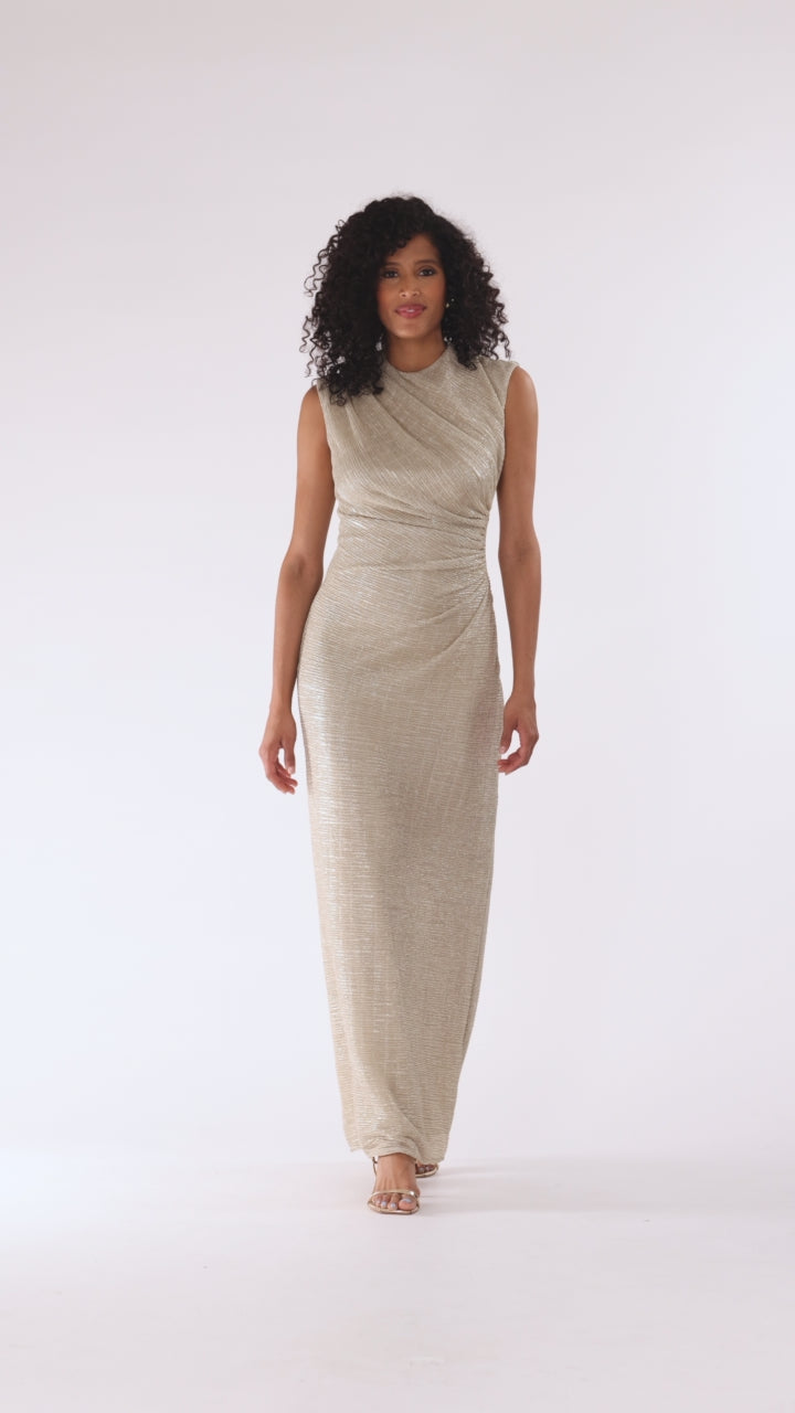 Betsy & Adam Women's Metallic Ruched Gown - Gold