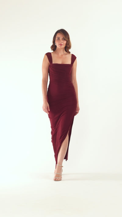 Betsy & Adam "Janice" Mesh Square Neck Floor Length Dress
