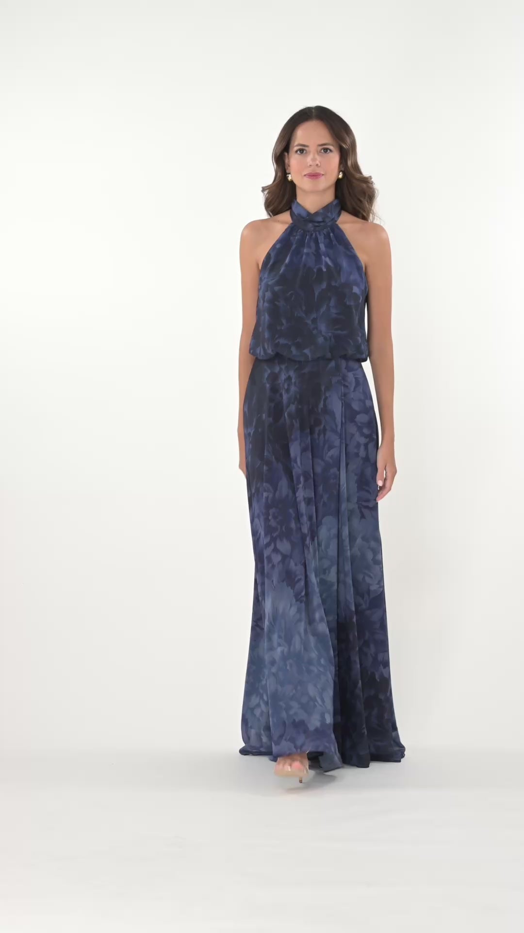 silk halter top dress Tami Chiffon Print High Neck Women's Already Thinking About while the open back High Street Prom Dresses Size:UK Size 18