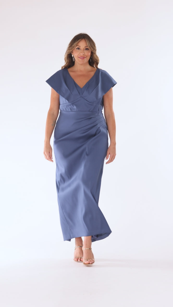 Betsy & Adam Plus "Rosa" Mikado V-Neck Floor Length Dress