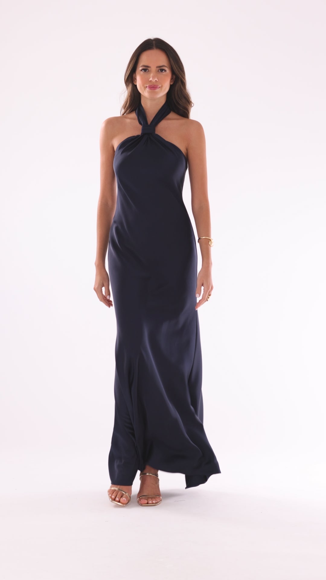 "Esmerelda" Satin Double Knotted Halter Neck Floor Length Dress