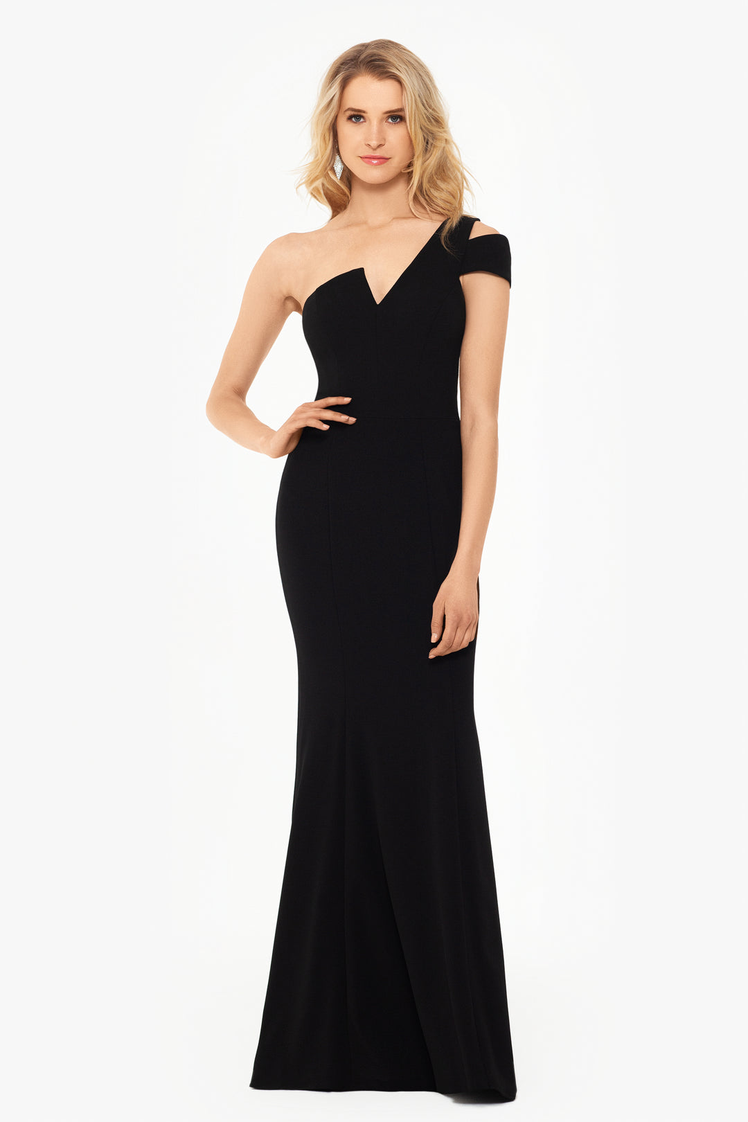 "Paulina" Cutout One Shoulder Floor Length Gown - Betsy & Adam