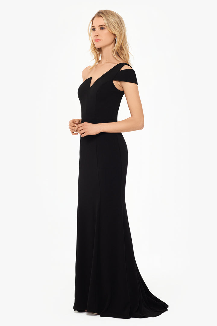 "Paulina" Cutout One Shoulder Floor Length Gown - Betsy & Adam