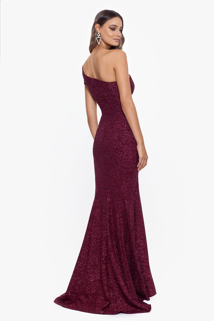 "Ryleigh" Long Glitter Asymmetrical Cold Shoulder Dress