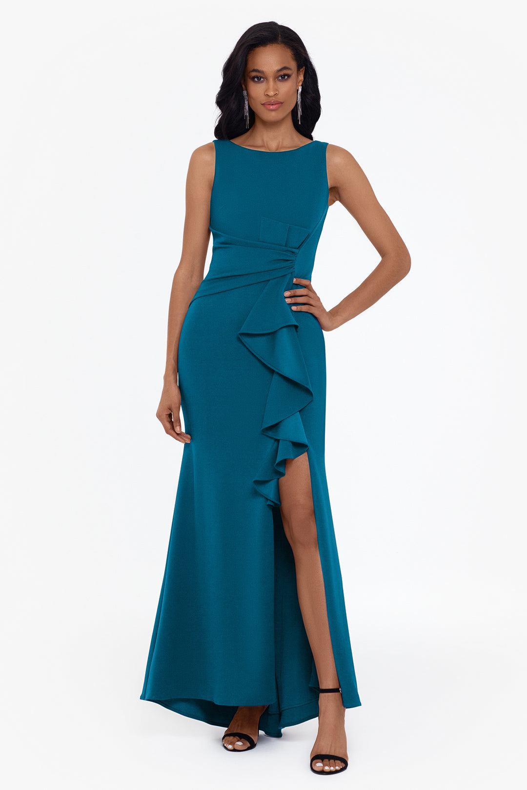 Betsy & Adam Christine Scuba Crepe Ruffle Gown Dress Sz 10 azure $229 *1300 | eBay Betsy & Adam Christine Scuba Crepe Ruffle Gown Dress Sz 10 azure $229 *1300 | eBay