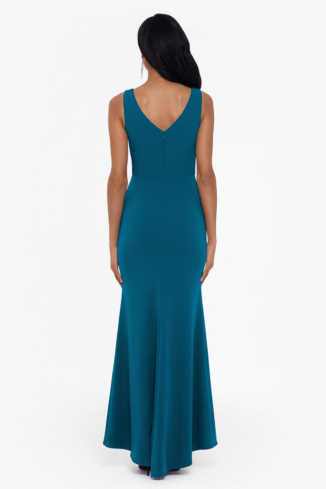 "Christine" Scuba Crepe Ruffled Bow Gown - Betsy & Adam