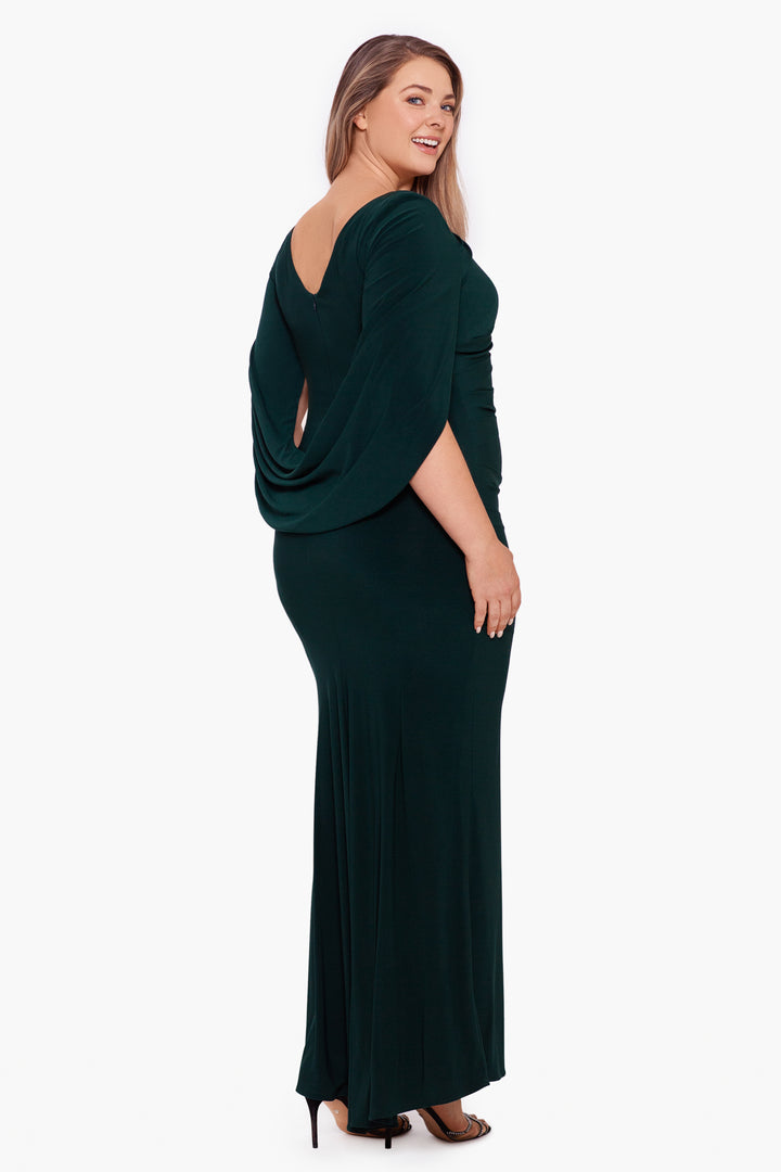 Plus "Miriam" Long Jersey Draped Back Gown