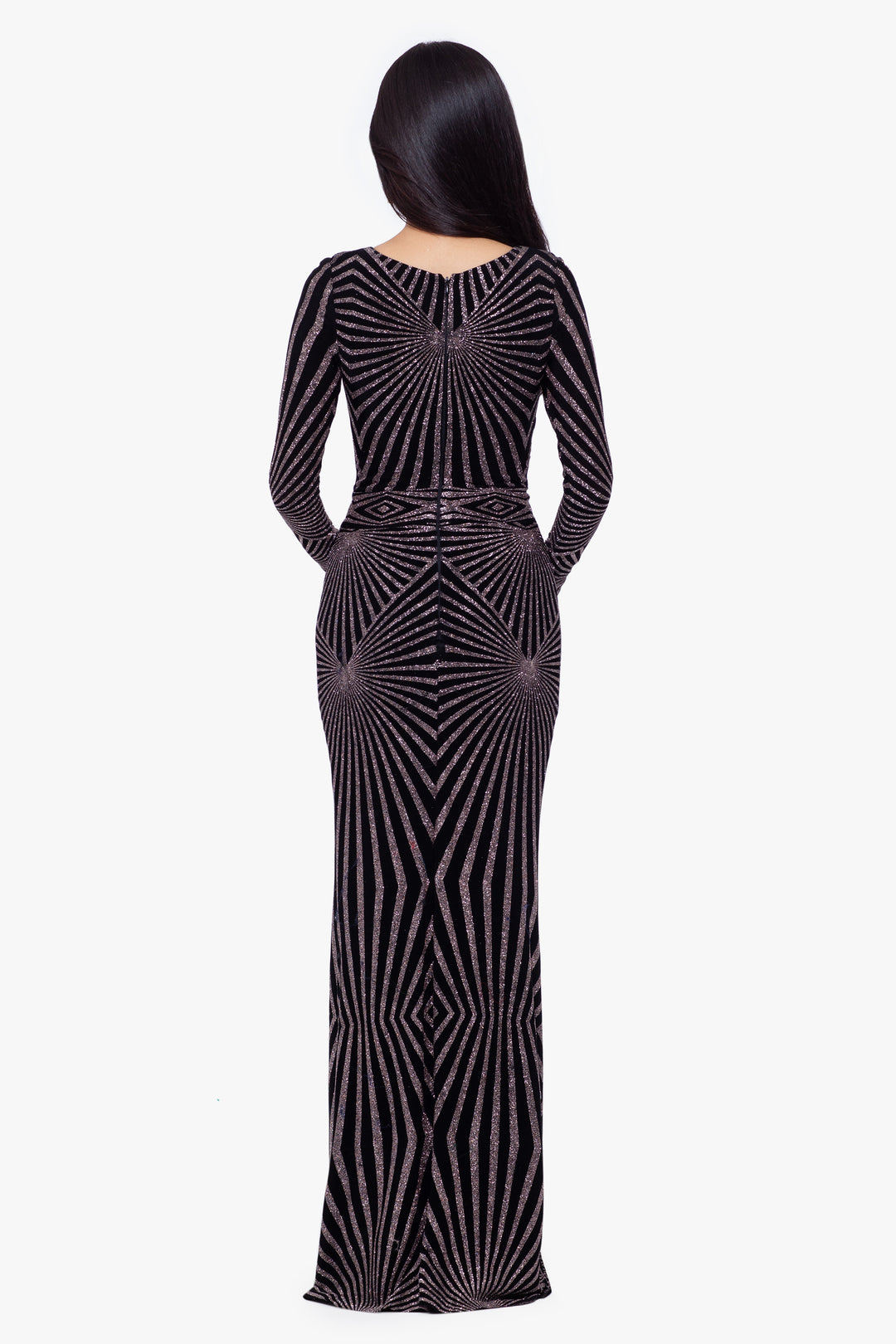 "Kendall" Long Sleeve Glitter Print Gown