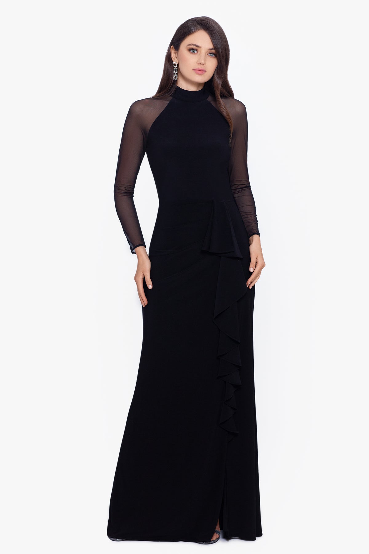 "Valerie" Petite Jersey Knit Mesh Long Sleeve Dress
