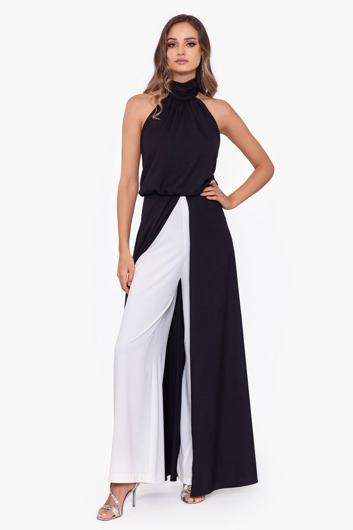 "Andrea" Two Tone Mock Neck Cowl Jump Suit