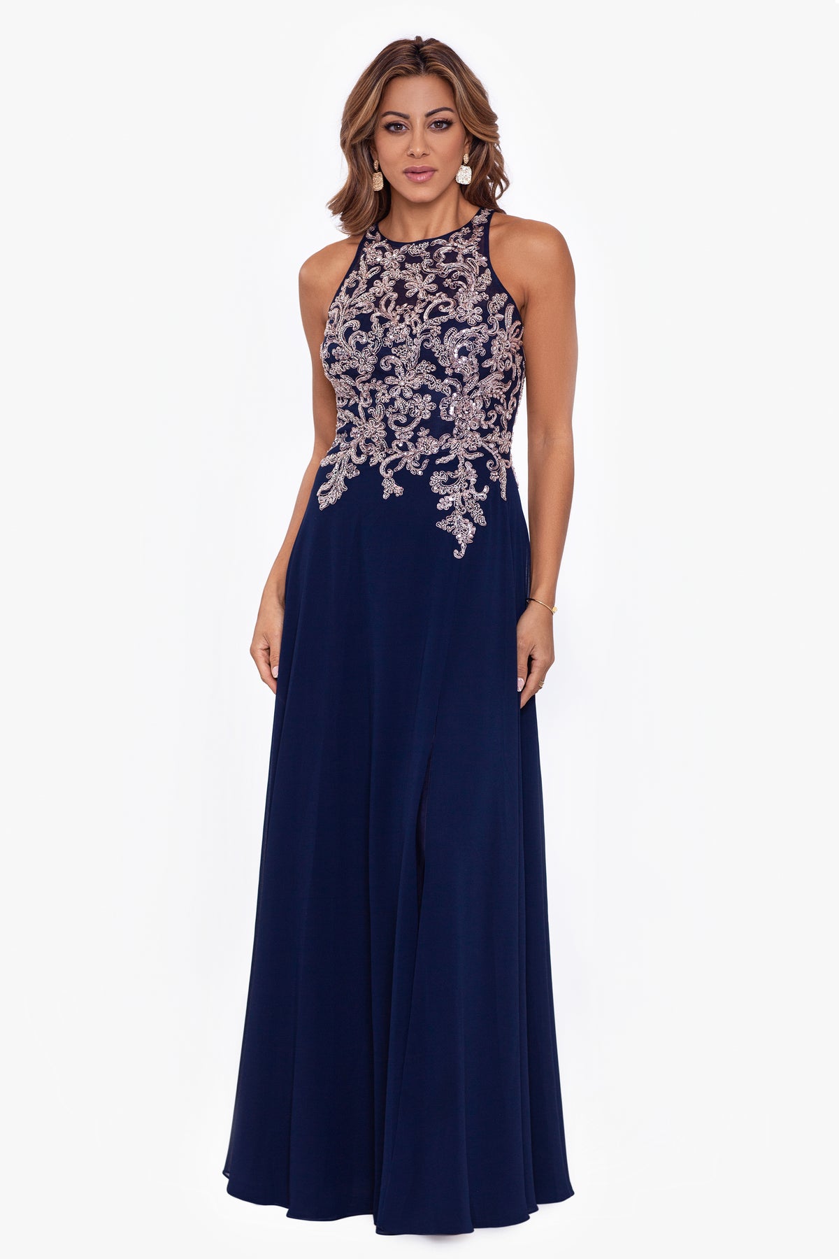 "Katie" Chiffon Beaded Halter Dress