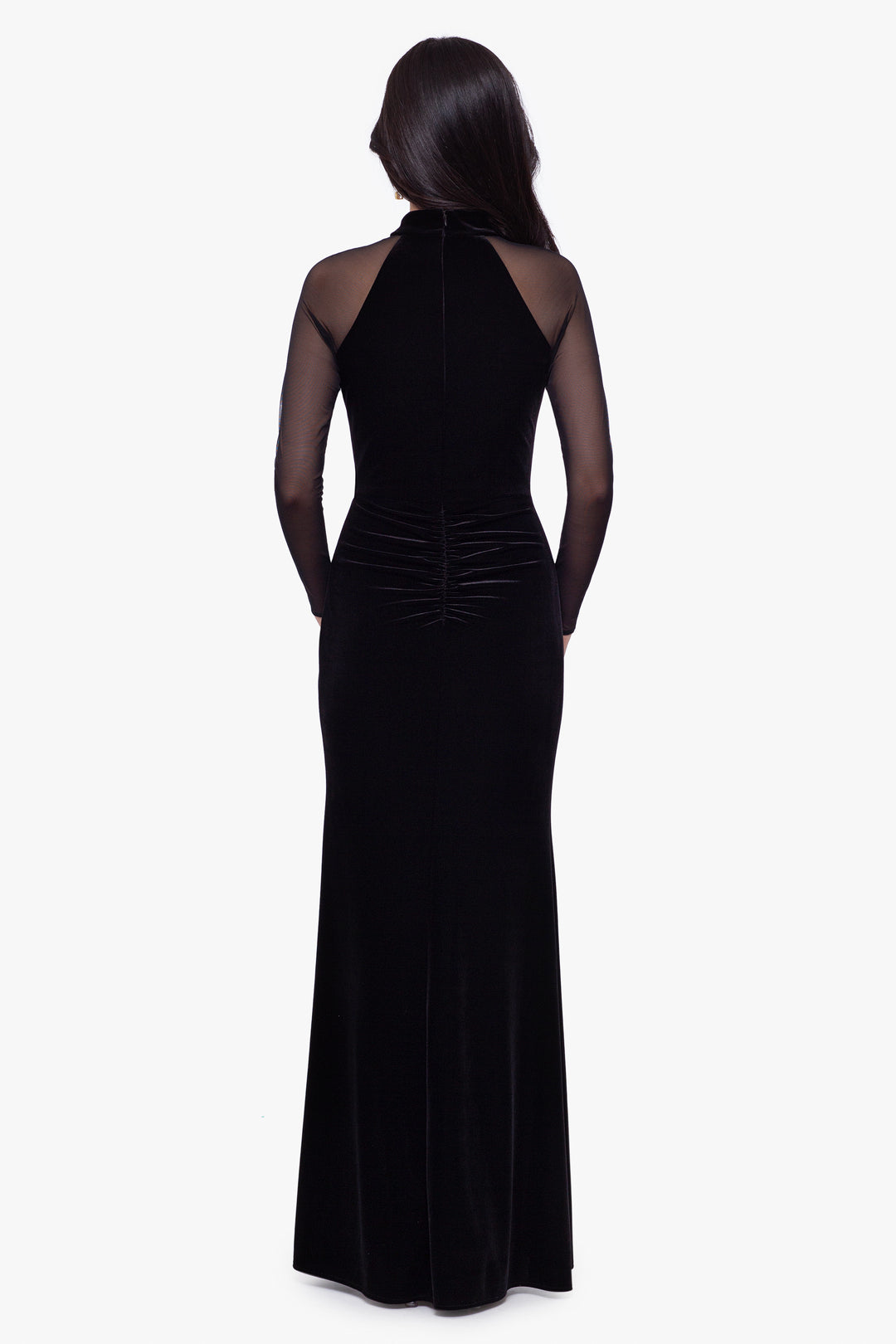 "Valentina" Long Velvet Mesh Illusion Sleeve Dress