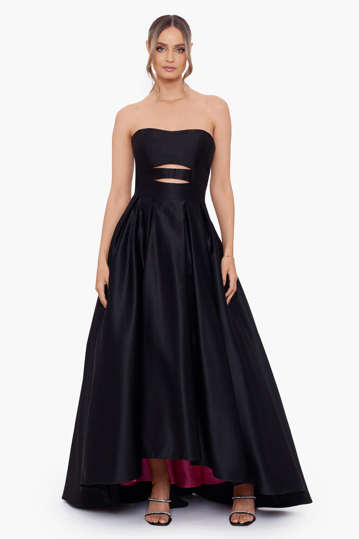 "Millie" Long Strapless High Low Cut Out Ball Gown