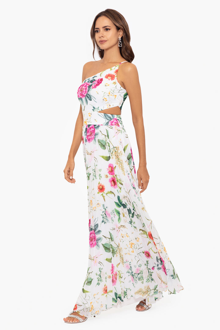 "Naomi" Long One Shoulder Floral Chiffon Dress