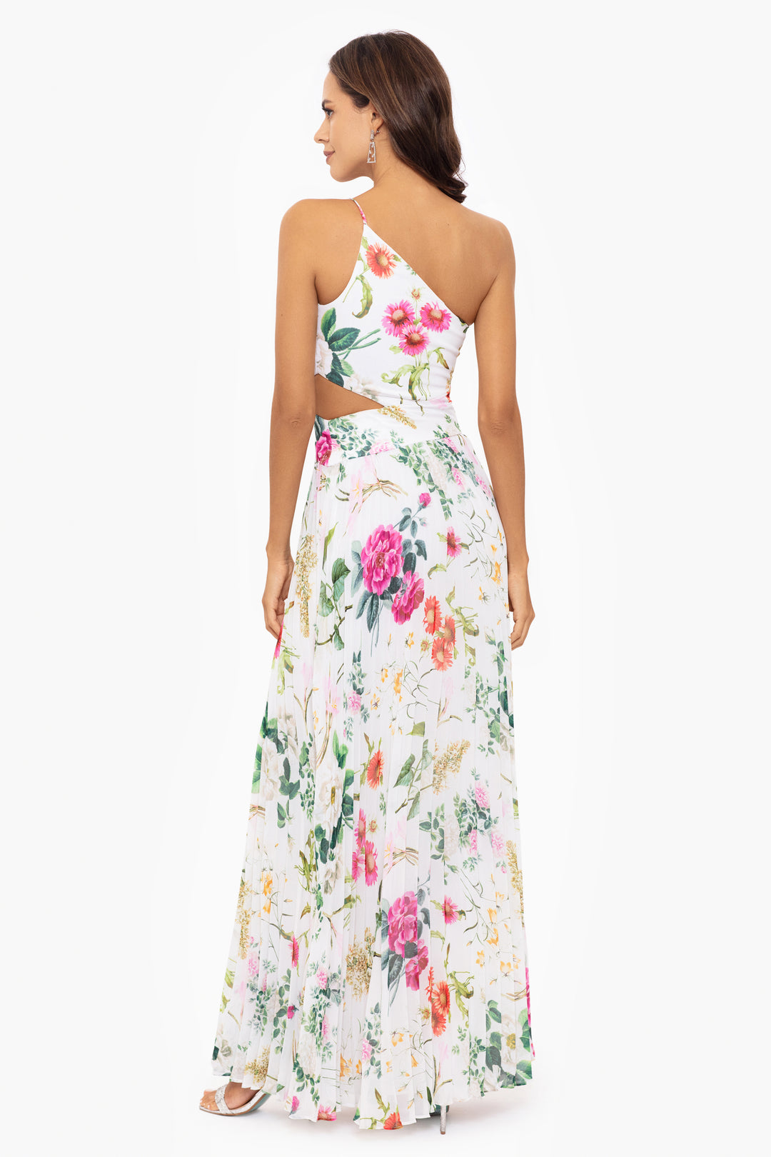 "Naomi" Long One Shoulder Floral Chiffon Dress