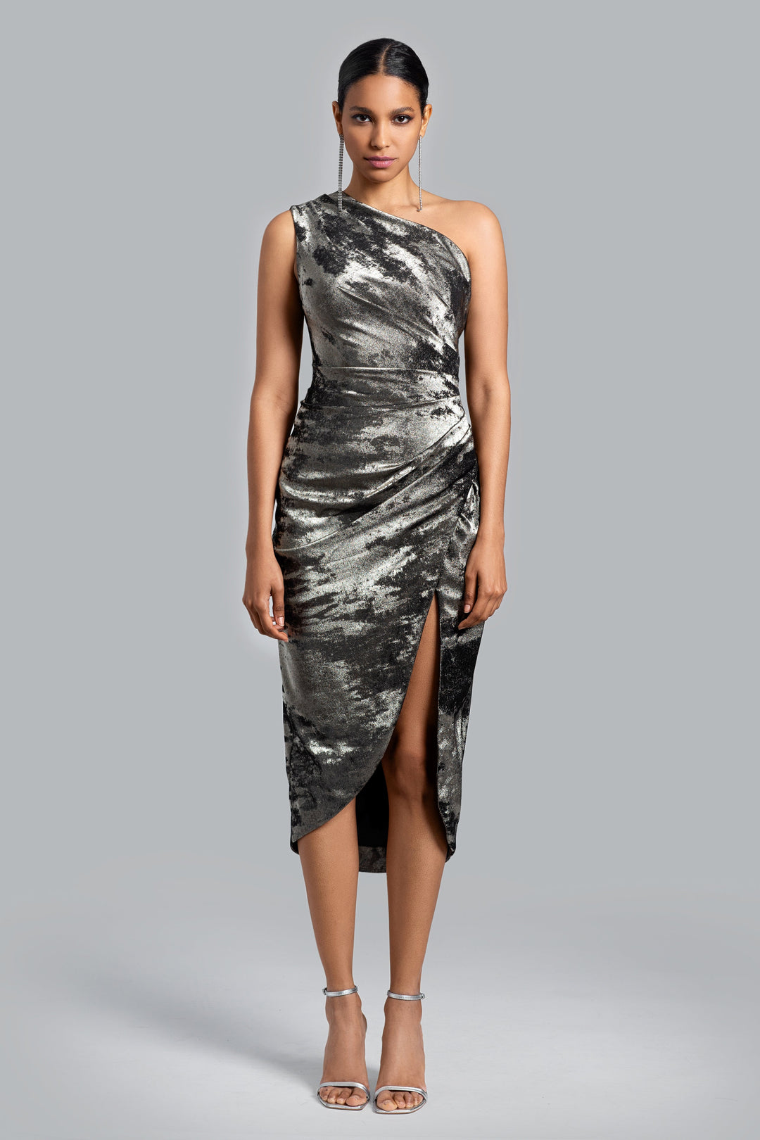 GHRAIL "Lenox" Metallic Crepe Dress